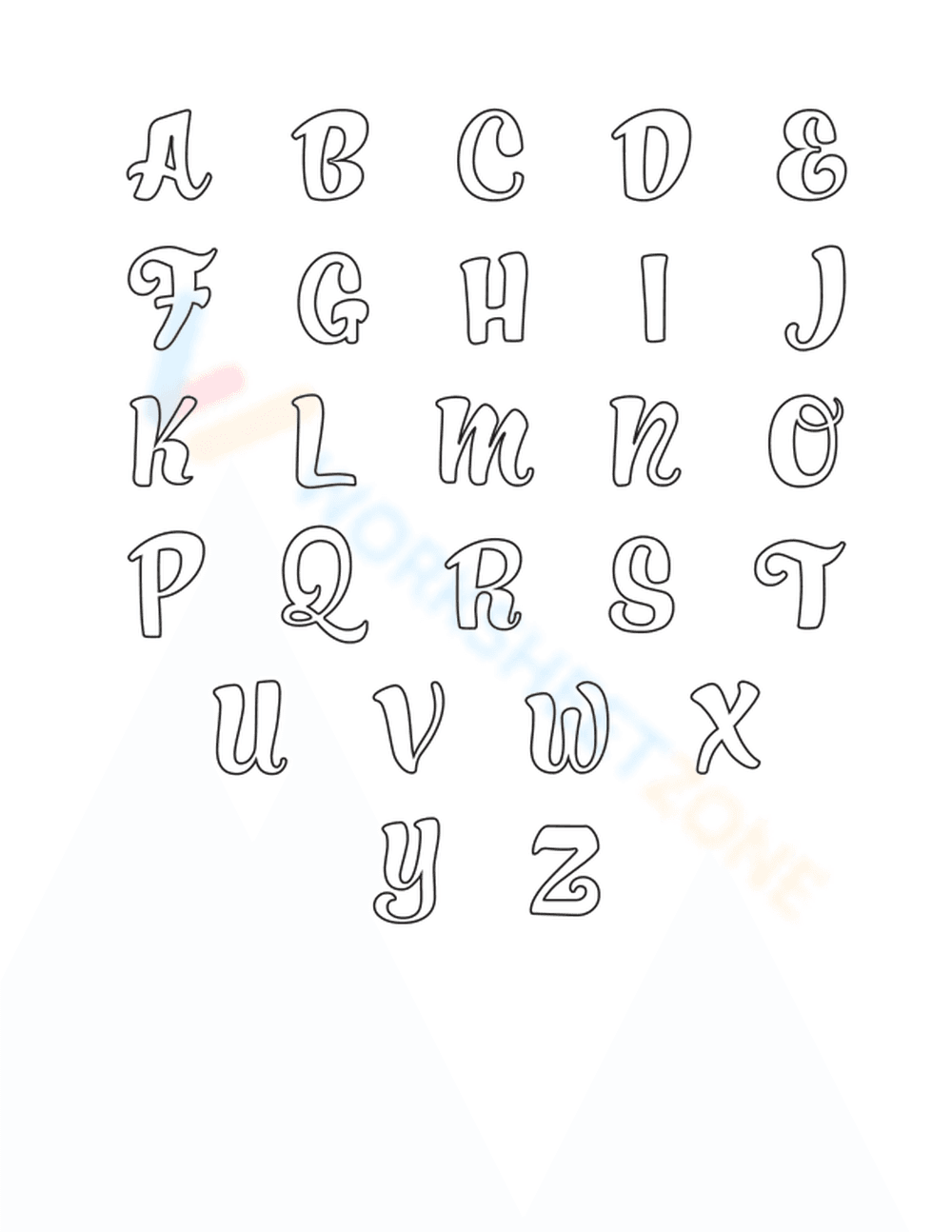 Cursive Bubble Alphabet Chart - Page 1