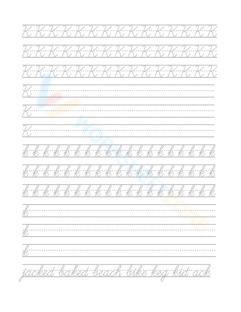 Handwriting Practice: Letter K Worksheet - Page 1