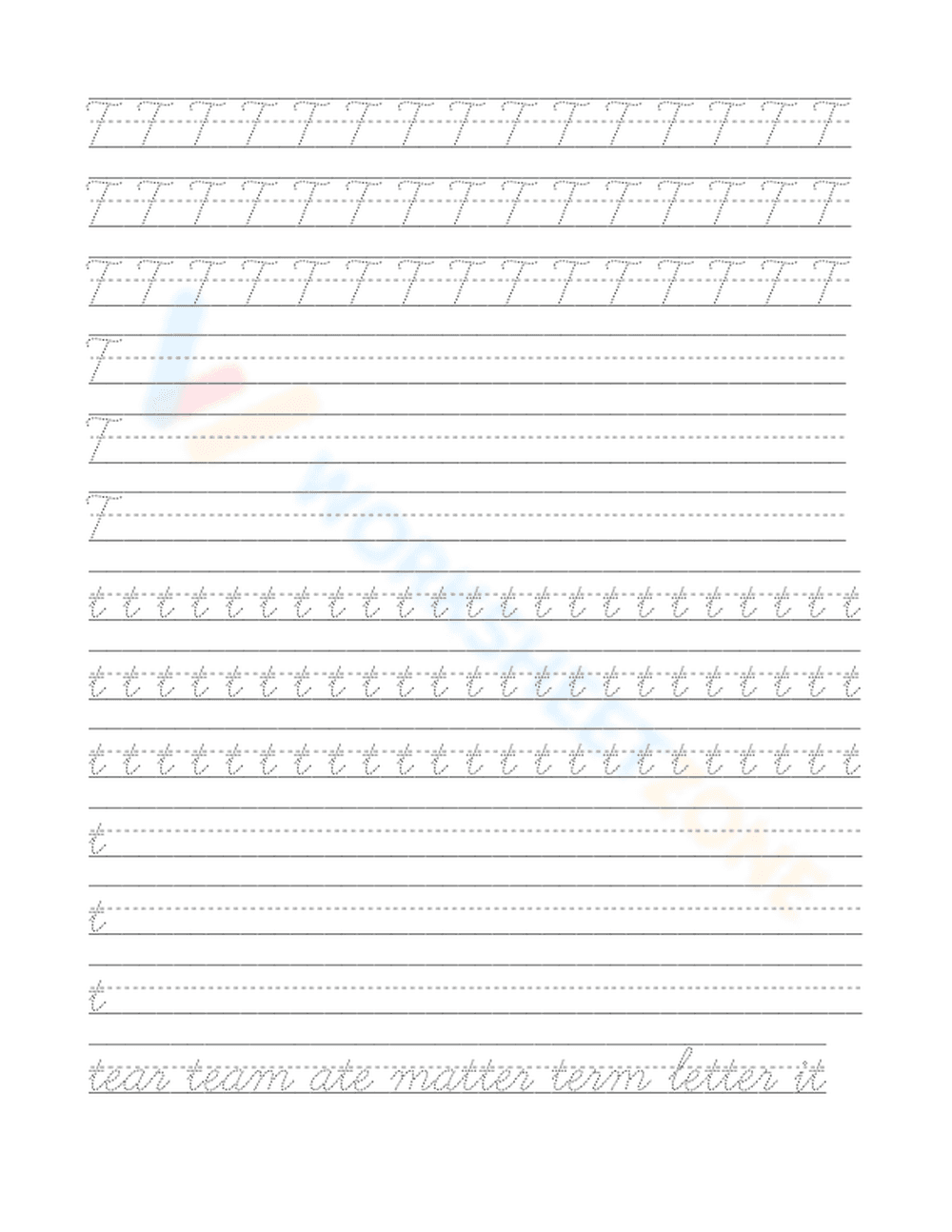 Practice Writing Letter T Worksheet - Page 1
