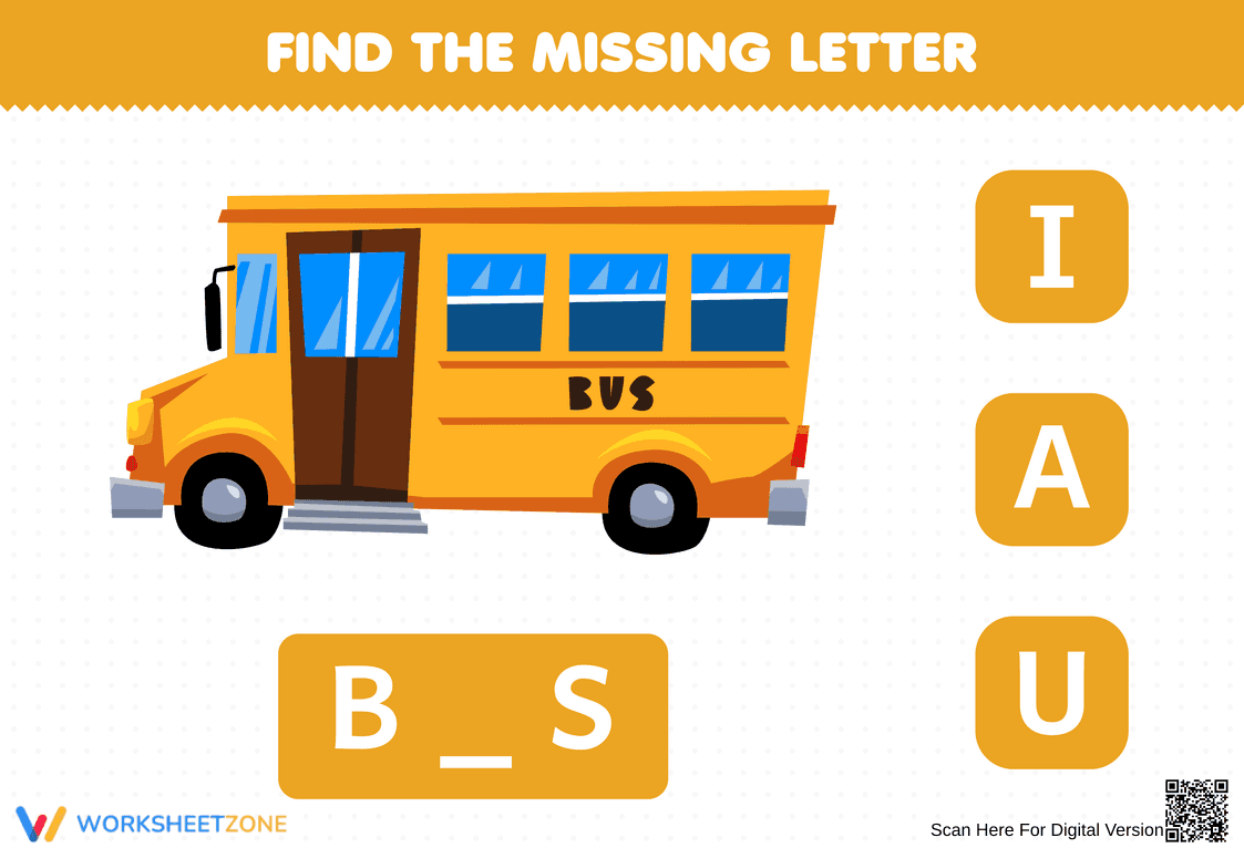 Complete the Word BUS with the Right Letter - Page 1