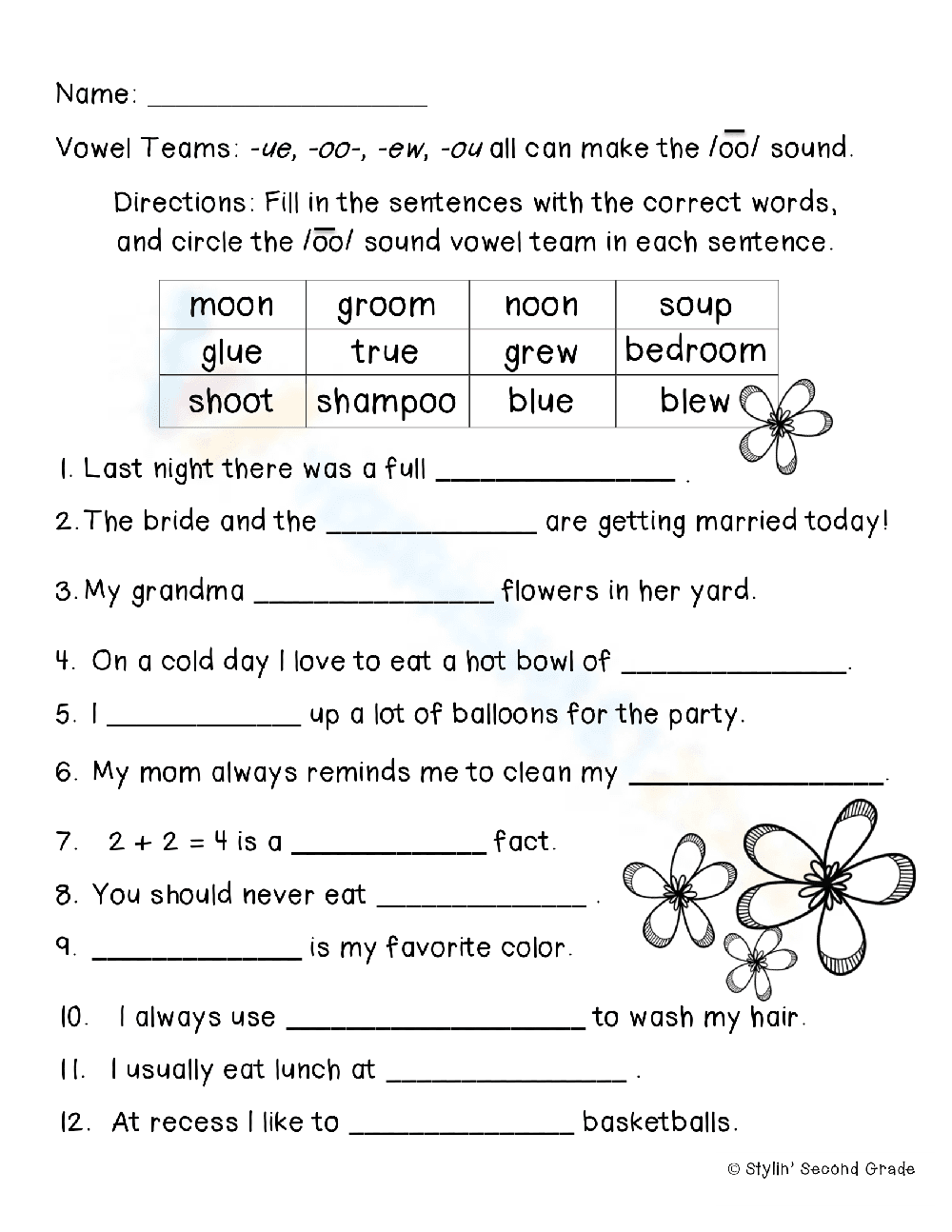 Targeted Vowel Teams Phonics Worksheet - Page 1