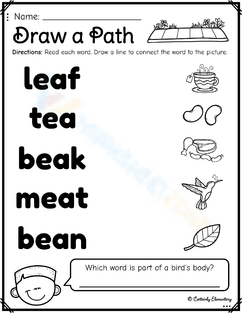 EA Vowel Team Matching: Draw a Path Phonics Worksheet - Page 1