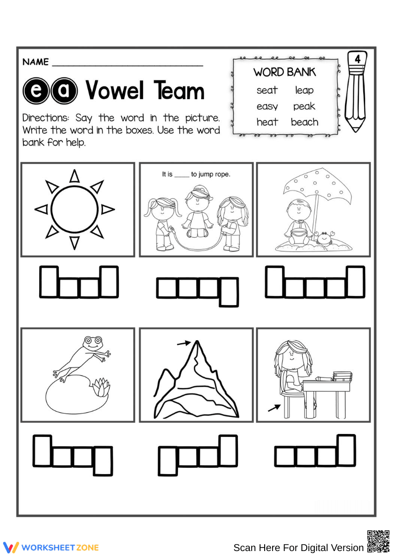 EA Vowel Team Worksheet - Fun Phonics Practice for Kids - Page 1