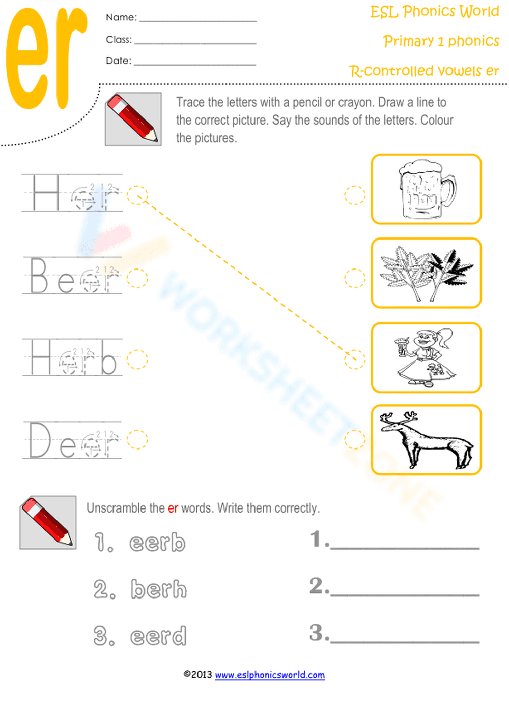 Practice R-Controlled Vowels: The 'ER' Sound - Page 1