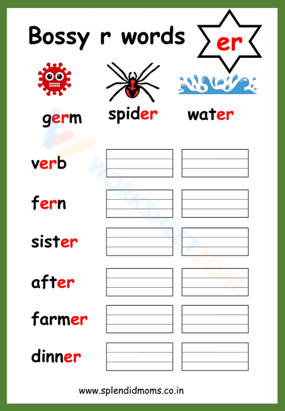 Learning Bossy R Words: An Interactive Worksheet - Page 1