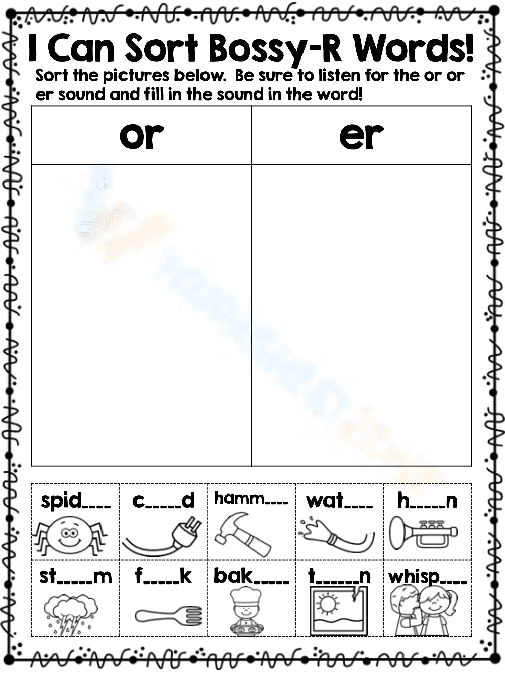 Phonics Bossy R: Or vs Er - Page 1