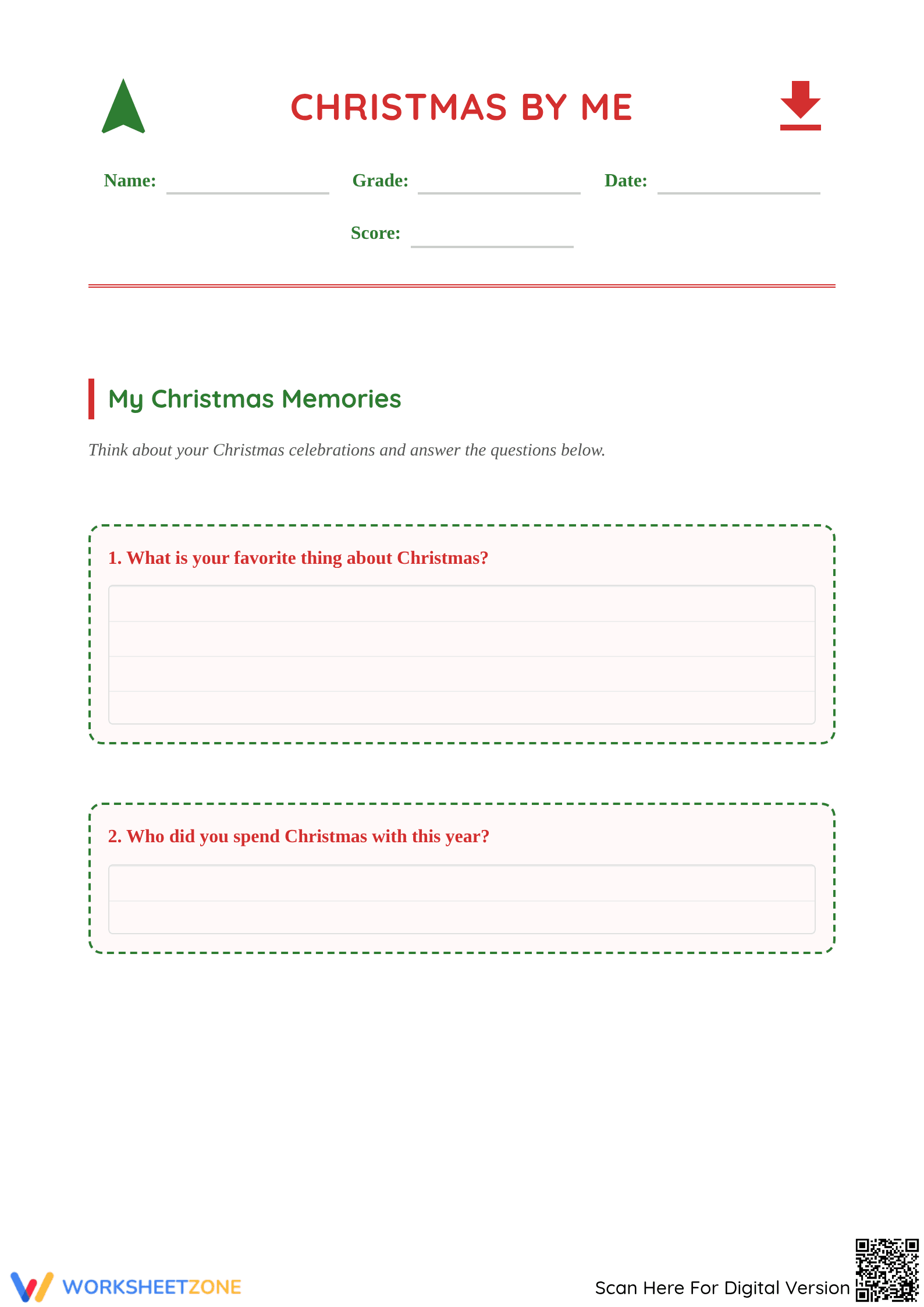 Christmas Reflection Worksheet | Grade 2 ELA Essential - Page 1