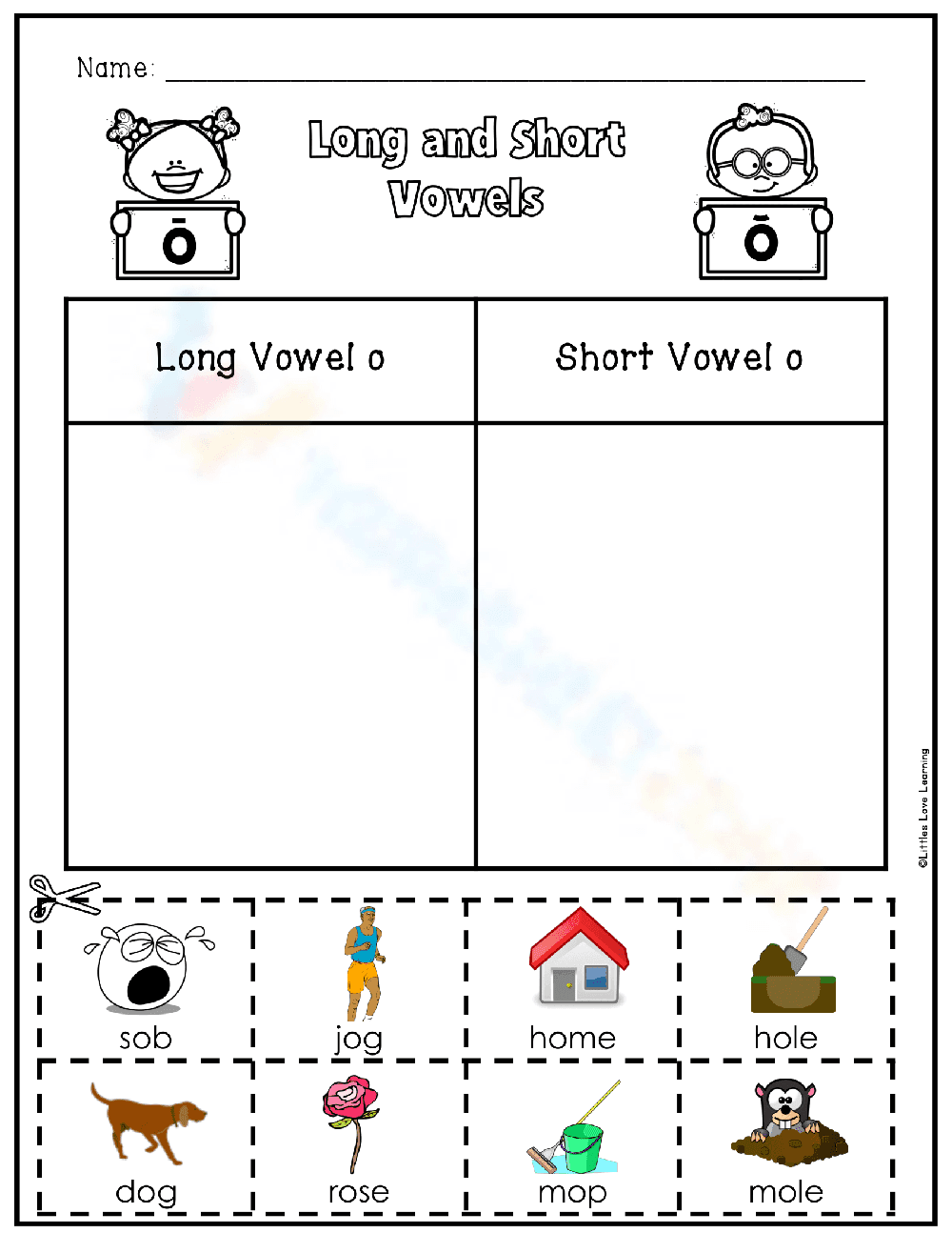 Long and Short Vowel Identification Worksheet - Page 1