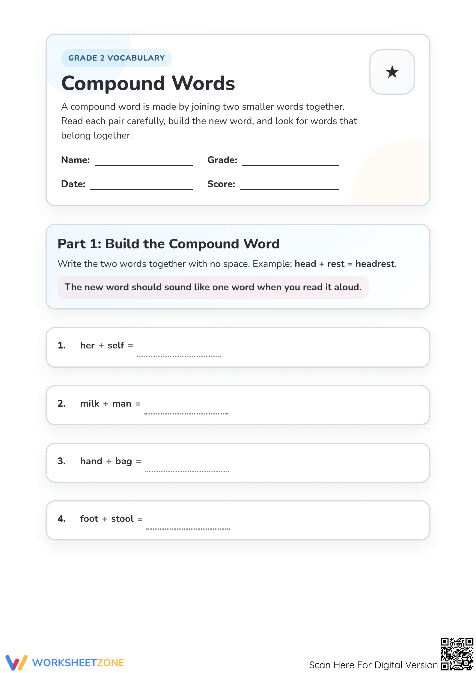 Compound Words Worksheet | Grade 2 Essential Practice - Page 1