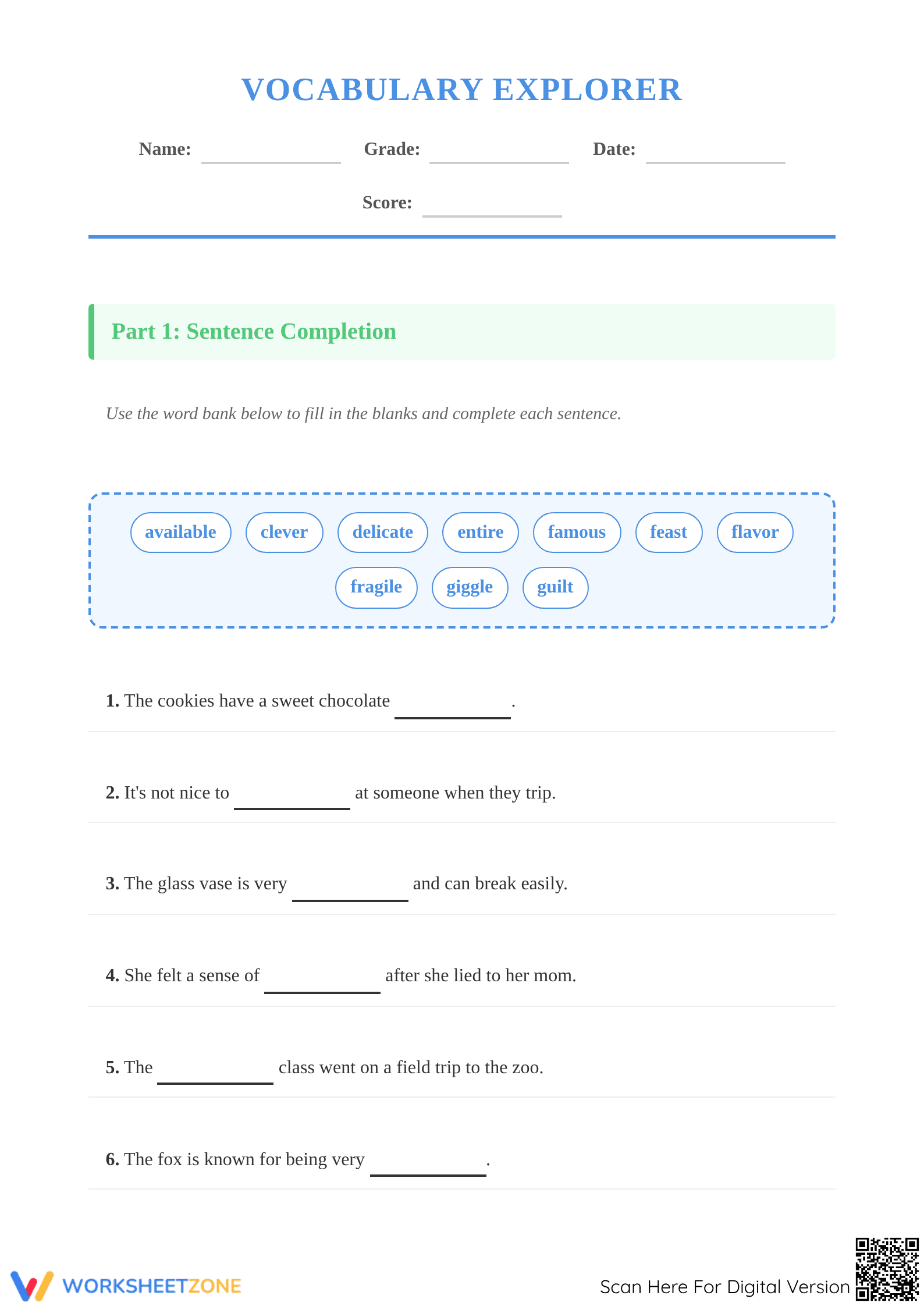 Printable Grade 3 Vocabulary Worksheet | Essential Practice - Page 1