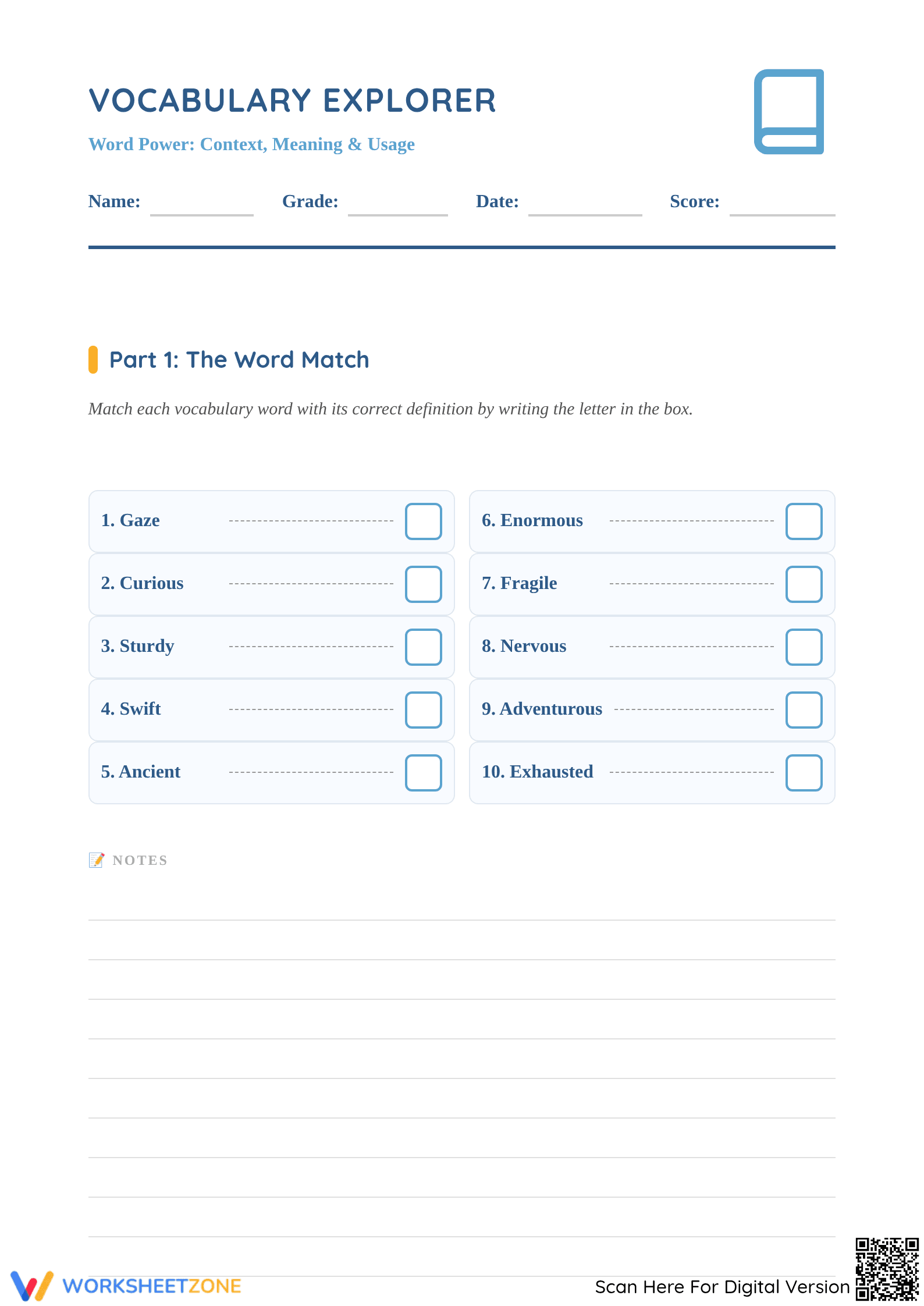 Essential Grade 3 Vocabulary Worksheet | Context & Usage - Page 1