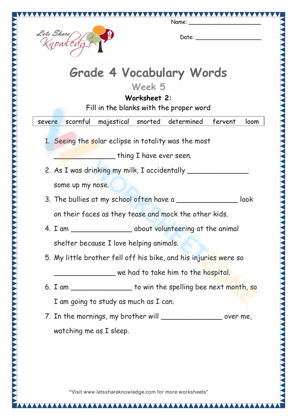 4th grade vocabulary worksheets 5 - Page 1