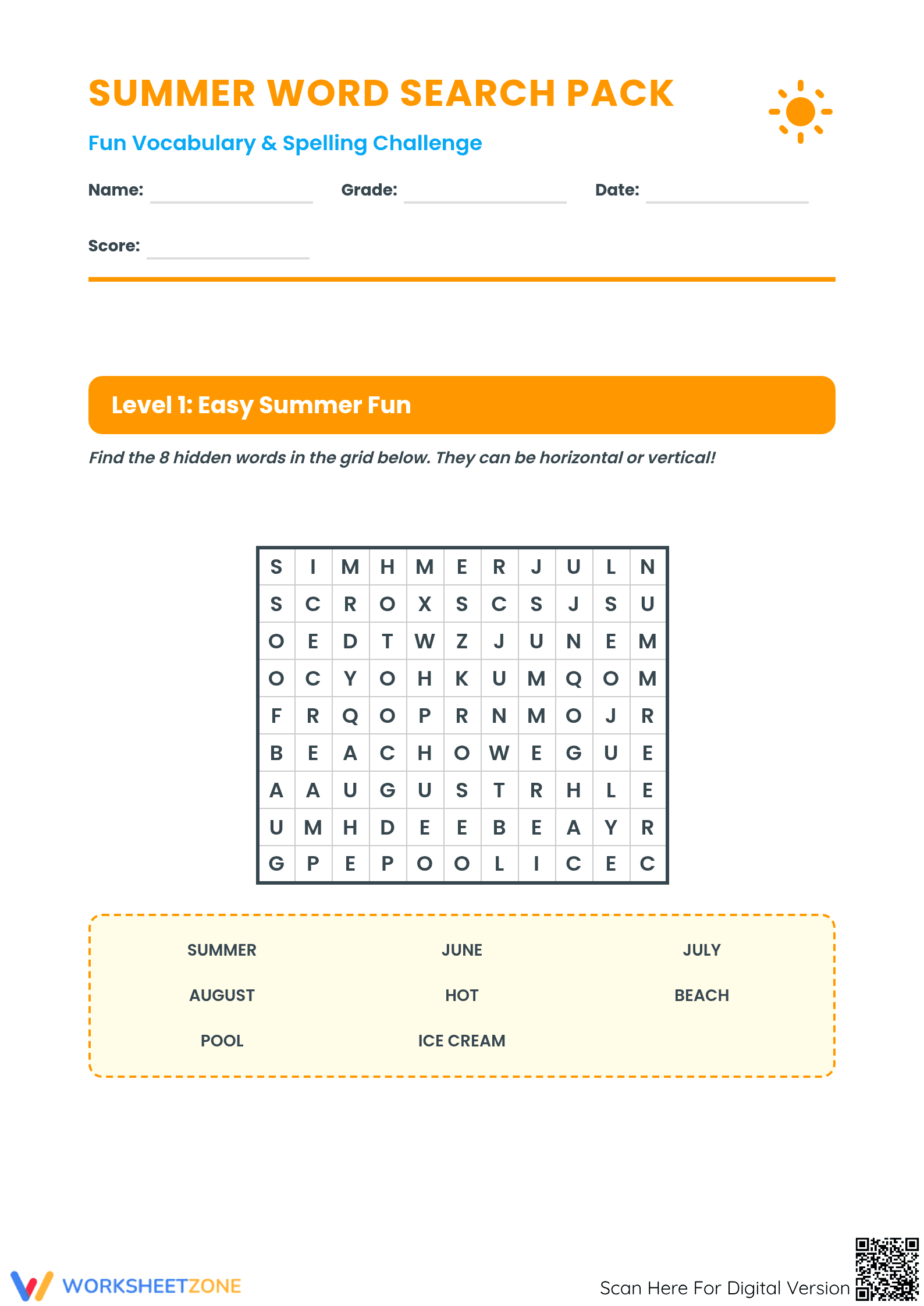 Summer Vocabulary Word Search | Grade 4 Essential Printable - Page 1
