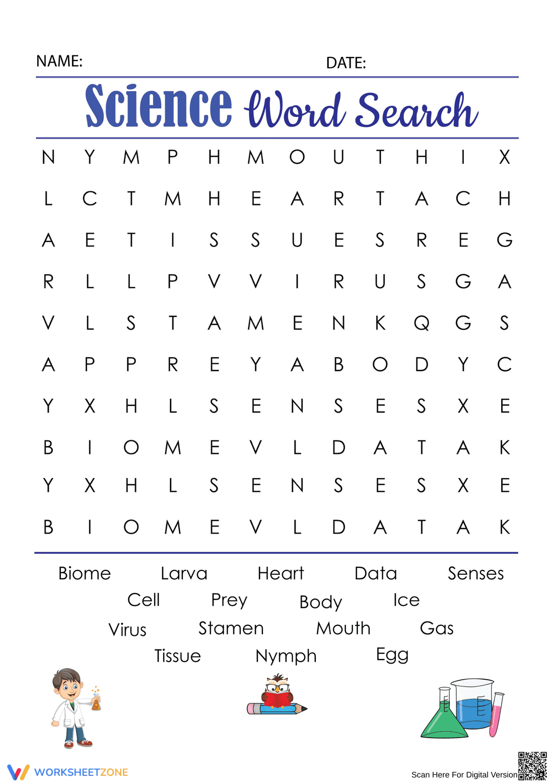 Printable Science Word Search Worksheet for Grade 4 - Page 1