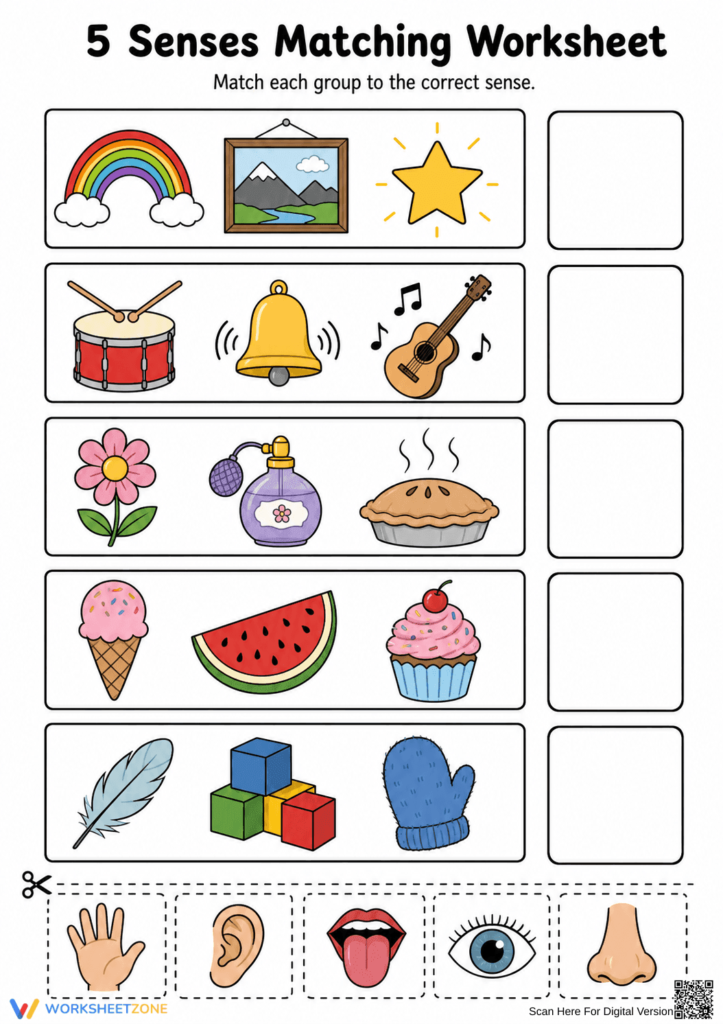 Printable 5 Senses Matching Worksheet | Grade 5 Science - Page 1