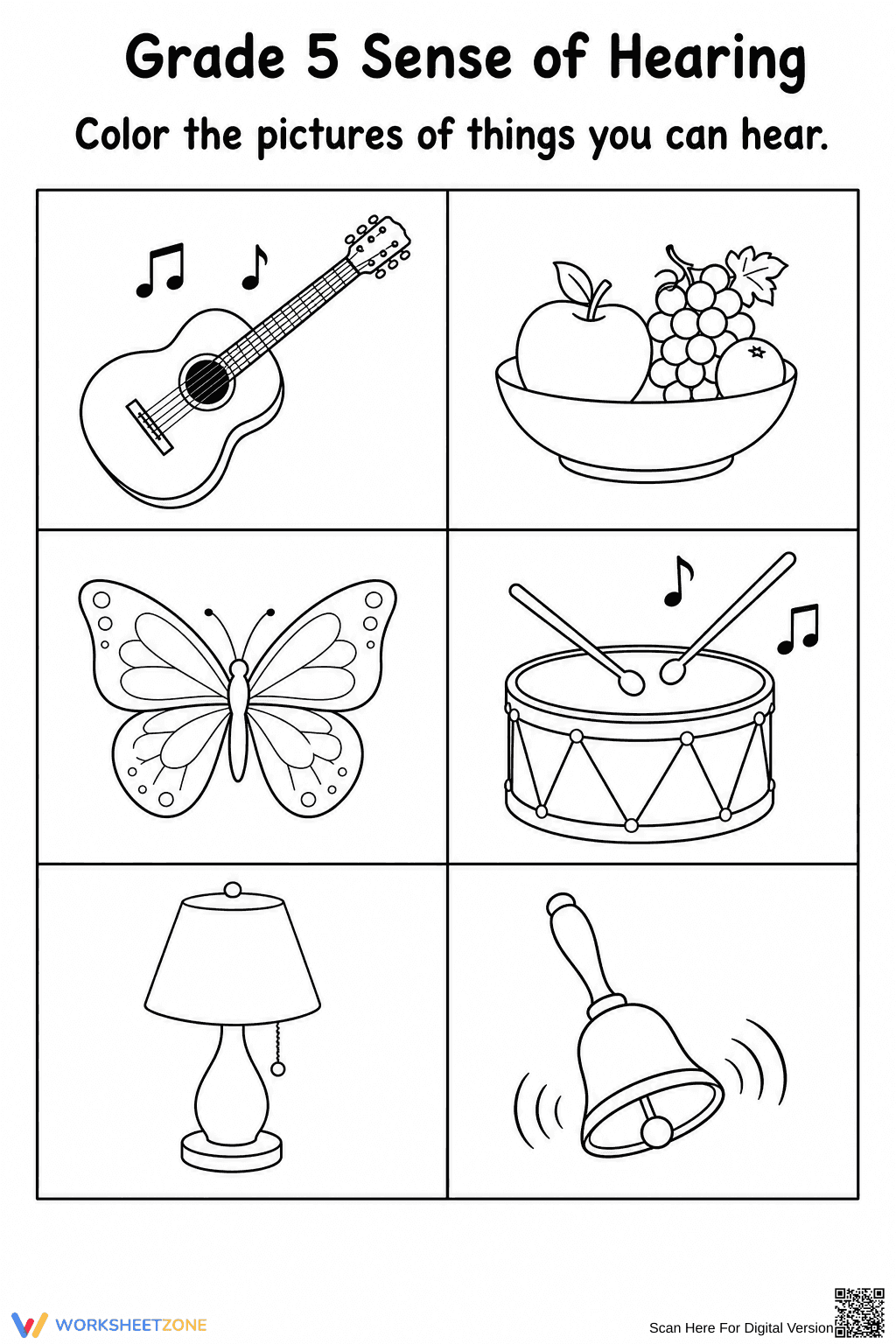 Grade 5 Sense of Hearing — Printable No-Prep Worksheet - Page 1