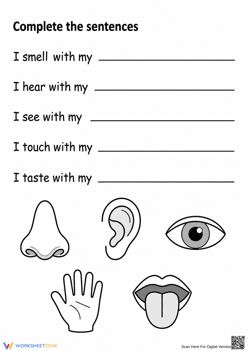 Grade 5 Five Senses — Printable No-Prep Worksheet - Page 1