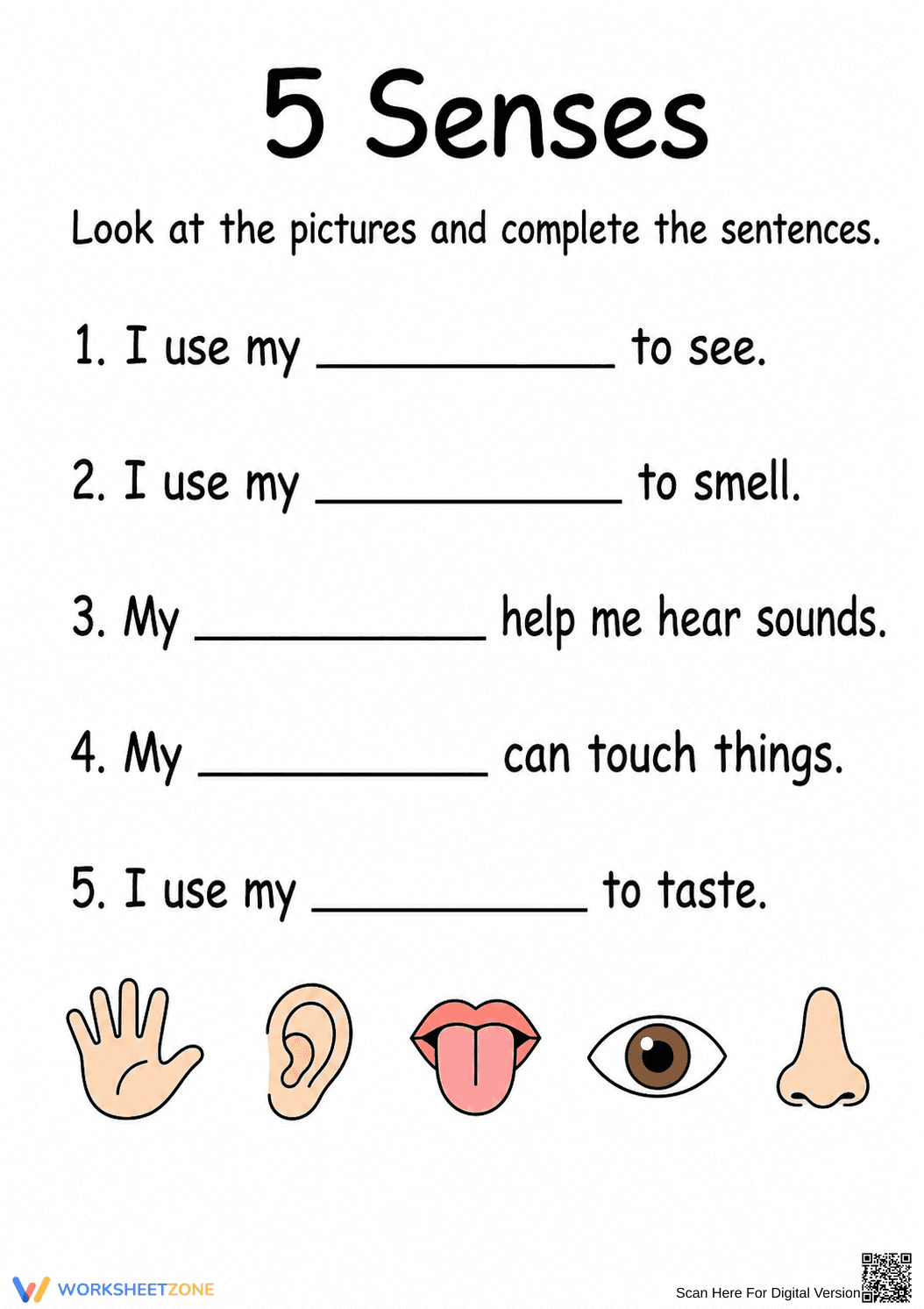 Grade 5 Five Senses — Printable No-Prep Worksheet - Page 1