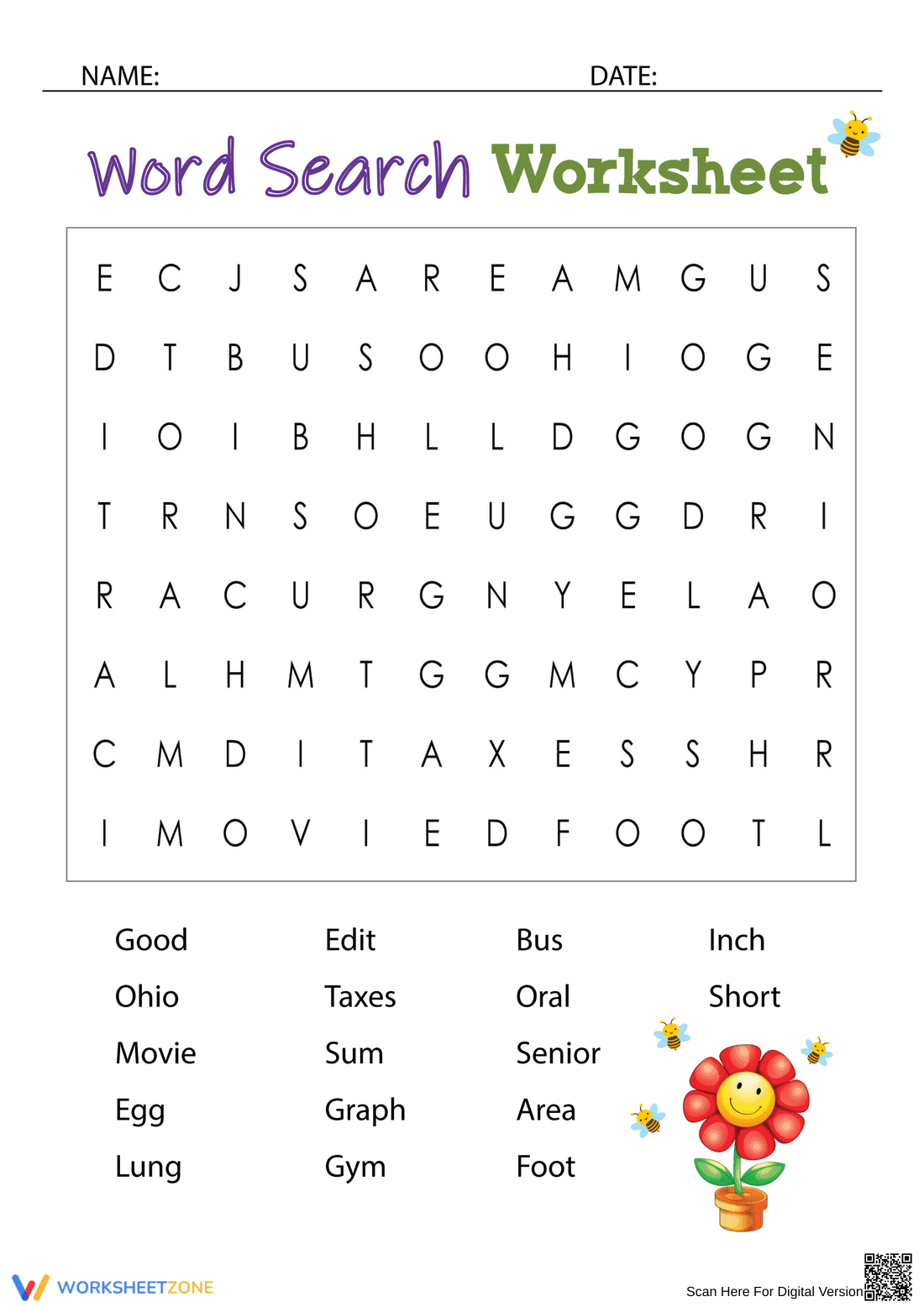 Printable 5th Grade Word Search Worksheet - Page 1