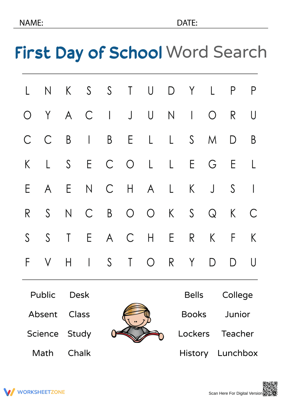 Grade 5 School Word Search — Printable No-Prep Worksheet - Page 1