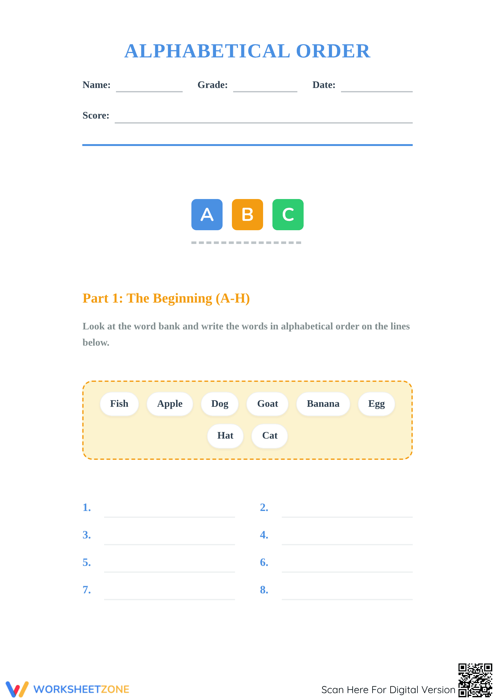 Alphabetical Order Worksheet | Grade 2 Essential Practice - Page 1