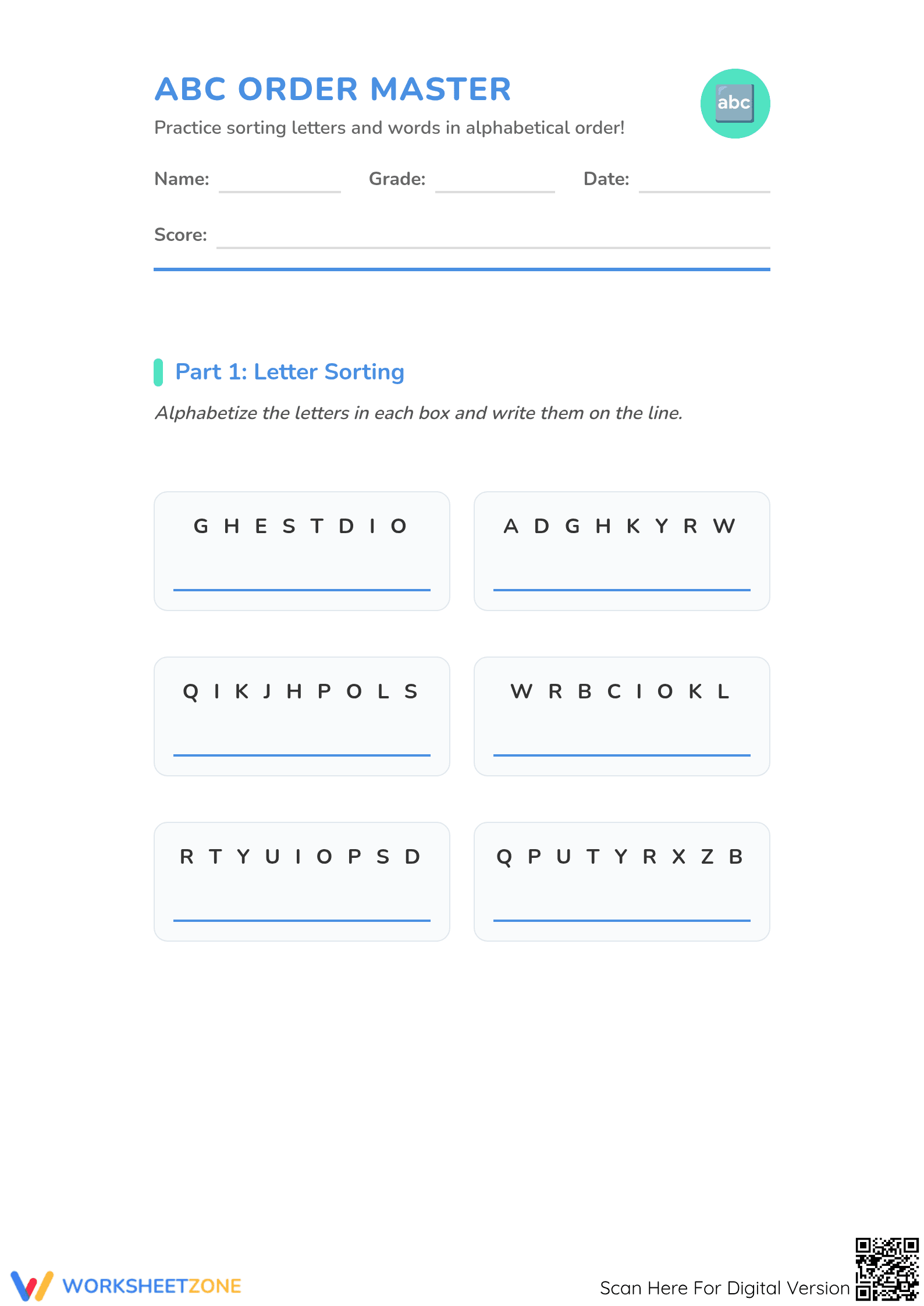 Essential Alphabetical Order Worksheet | Grades 1-3 - Page 1