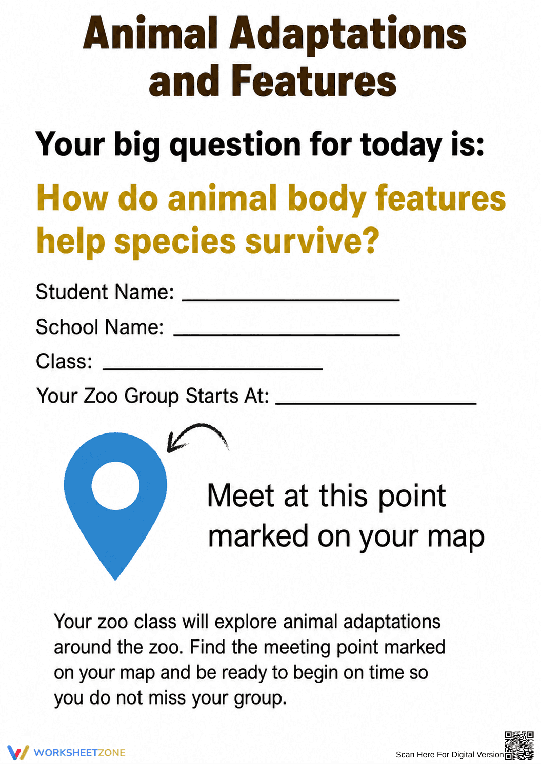 Grade 4 Animal Adaptations — Printable No-Prep Worksheet - Page 1