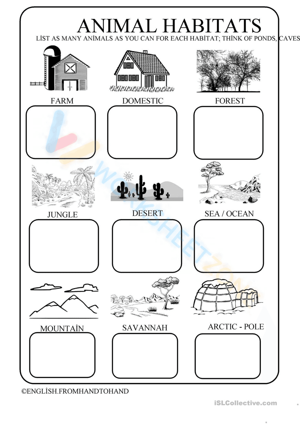 Animal Habitats Worksheet - Identify Animals in Habitats - Page 1