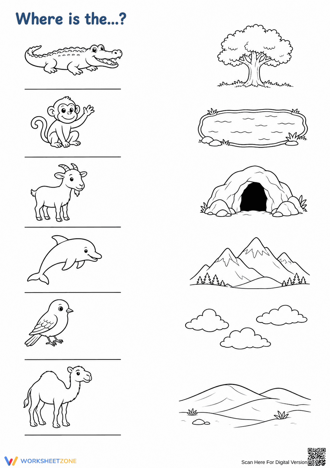 Grade K Animal Habitats — Printable No-Prep Worksheet - Page 1
