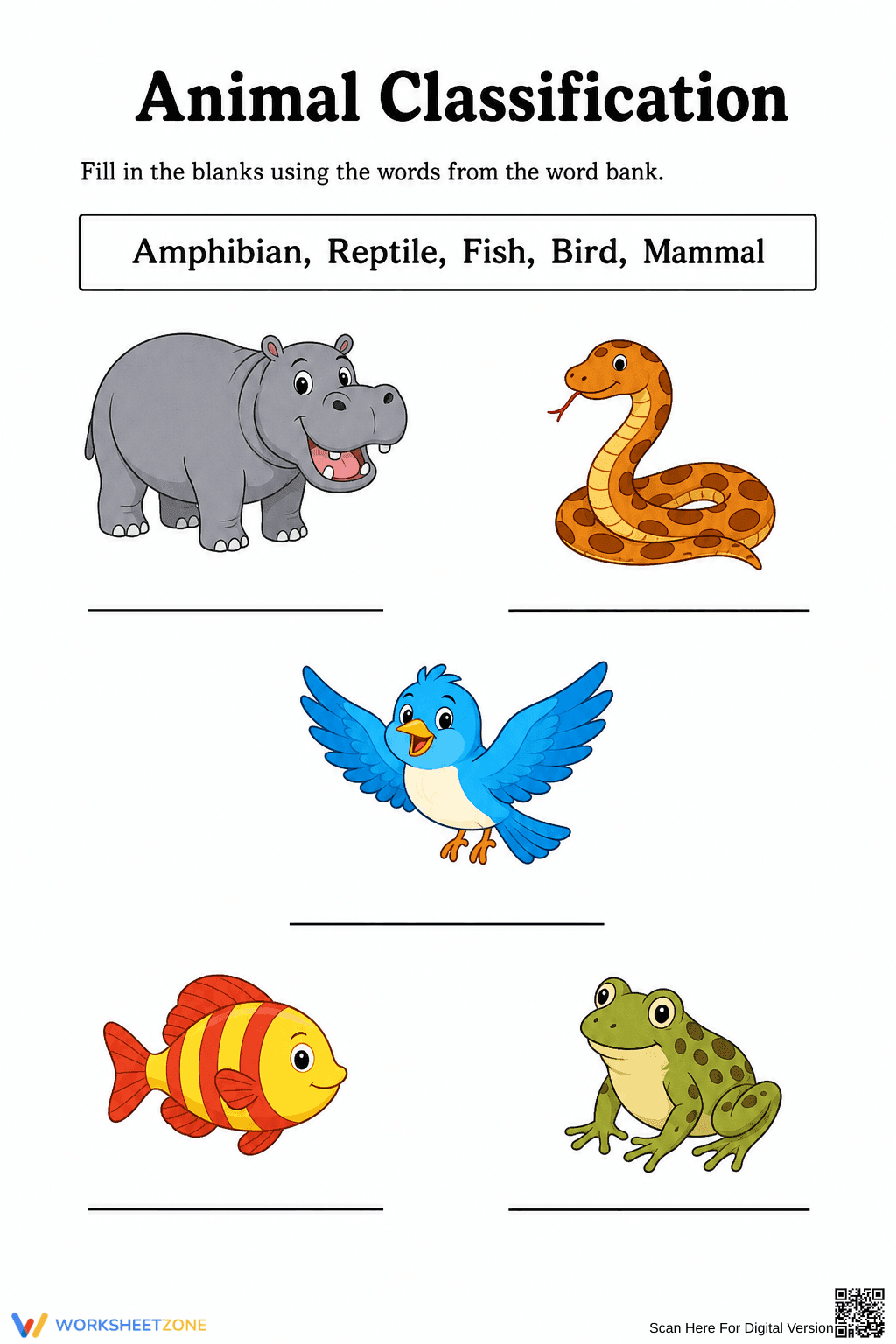 Grade 1 Animal Classification — Printable Science Worksheet - Page 1