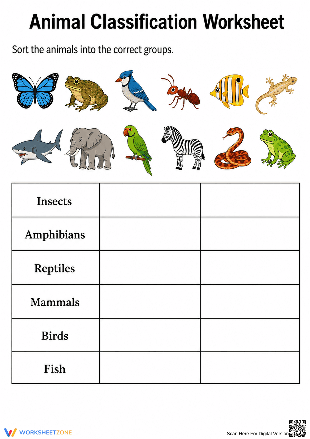 Grade 5 Animal Classification — Essential No-Prep Worksheet - Page 1