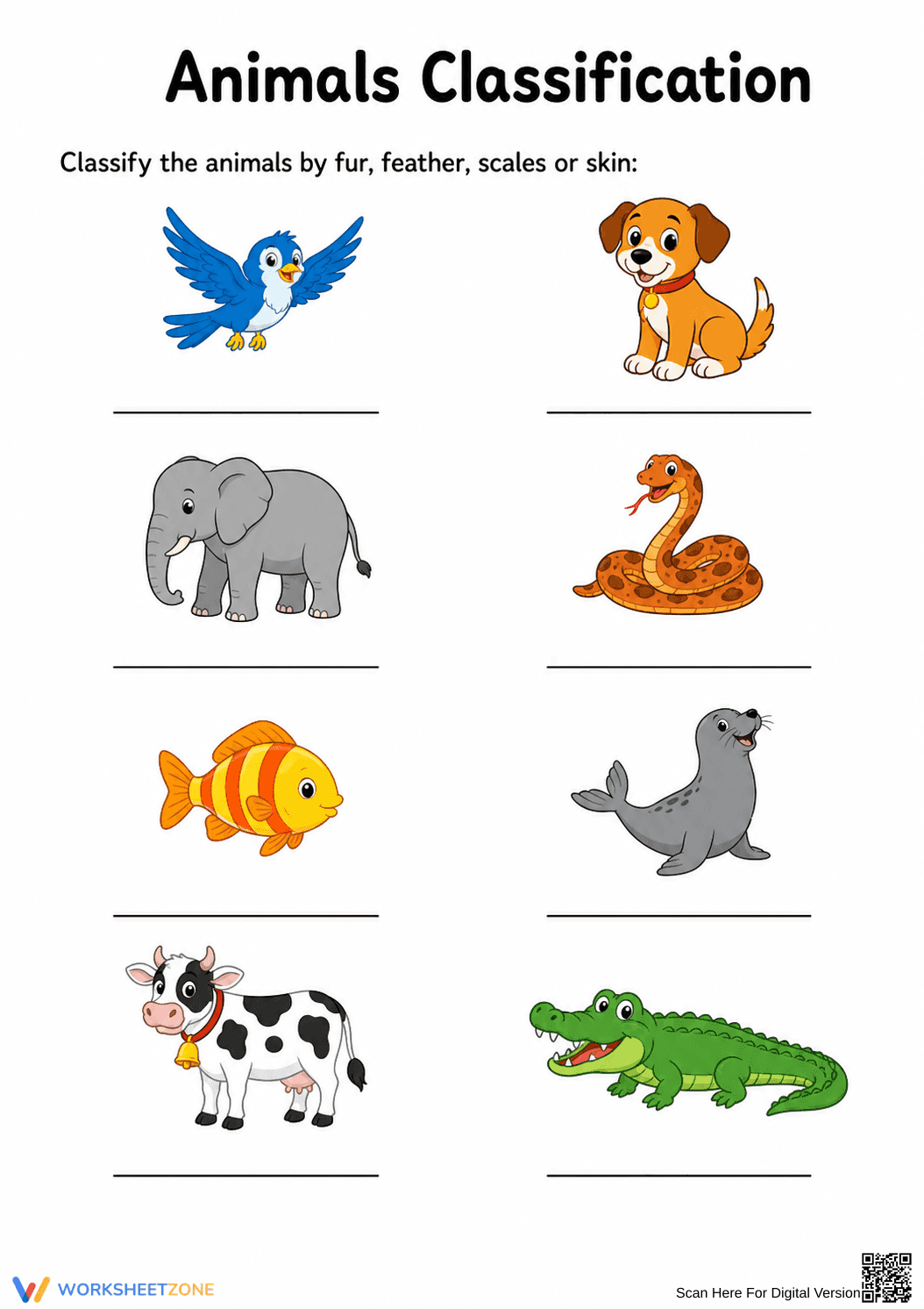 Grade 1 Animal Classification — Printable No-Prep Worksheet - Page 1
