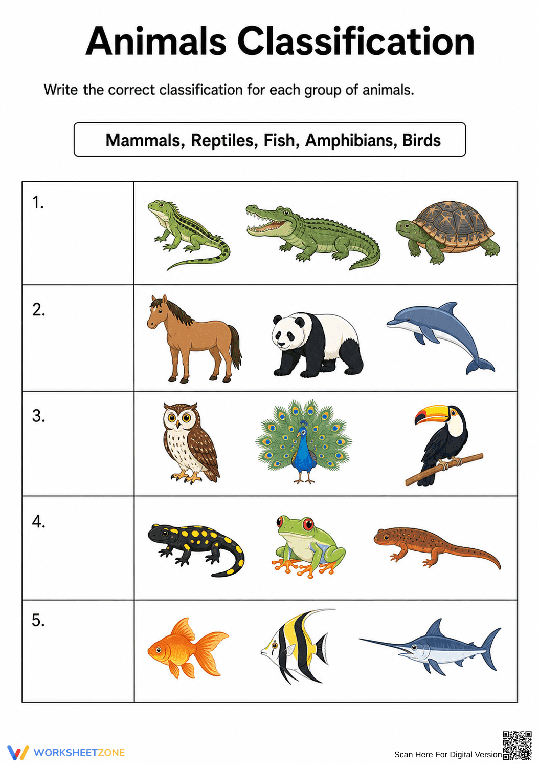 Animal Classification Worksheet | Grade 5 Essential - Page 1