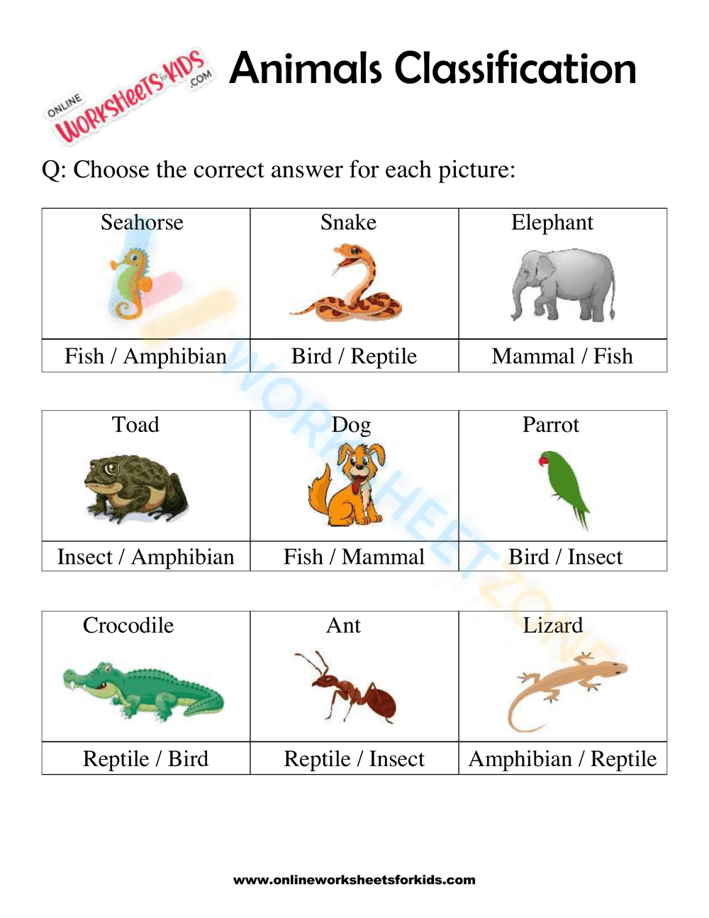 Printable Animal Classification Worksheet | Grade 1 Science - Page 1