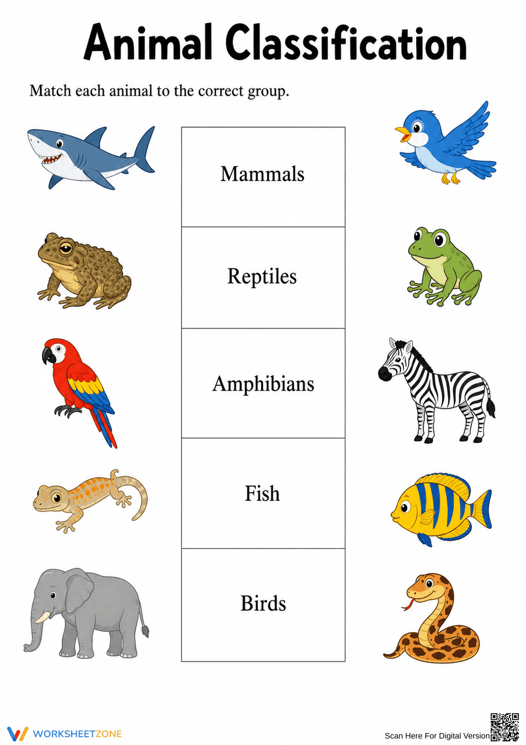 Grade 5 Animal Classification — Printable No-Prep Worksheet - Page 1