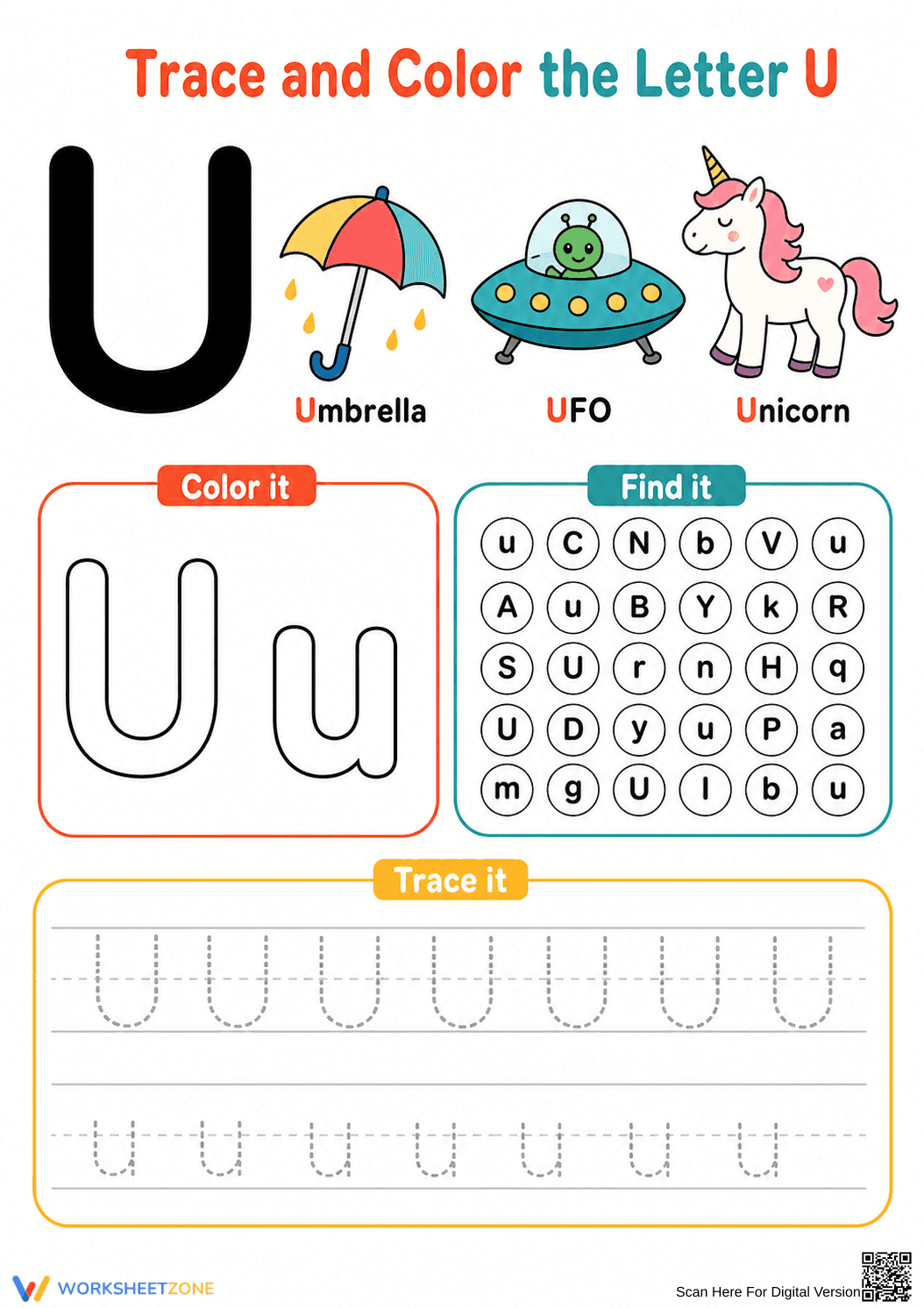 Trace and Color the Letter U in this Fun Worksheet - Page 1