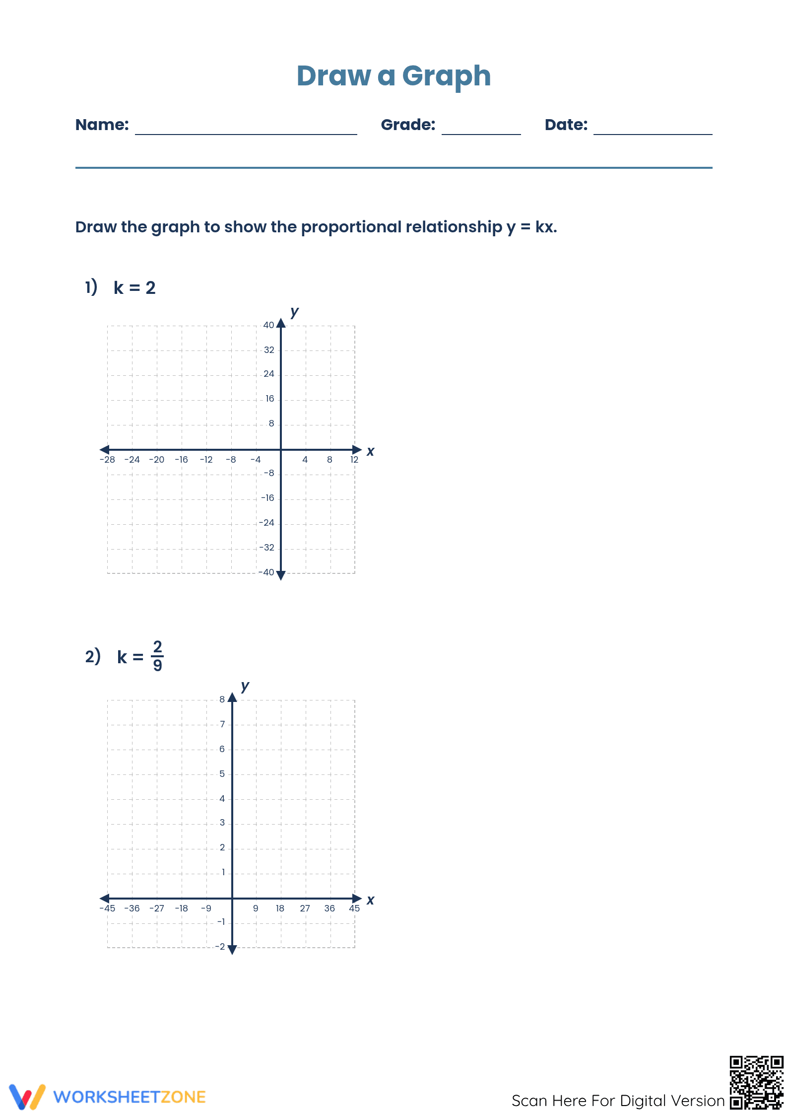 Printable Constant of Proportionality Graphing Worksheet - Page 1