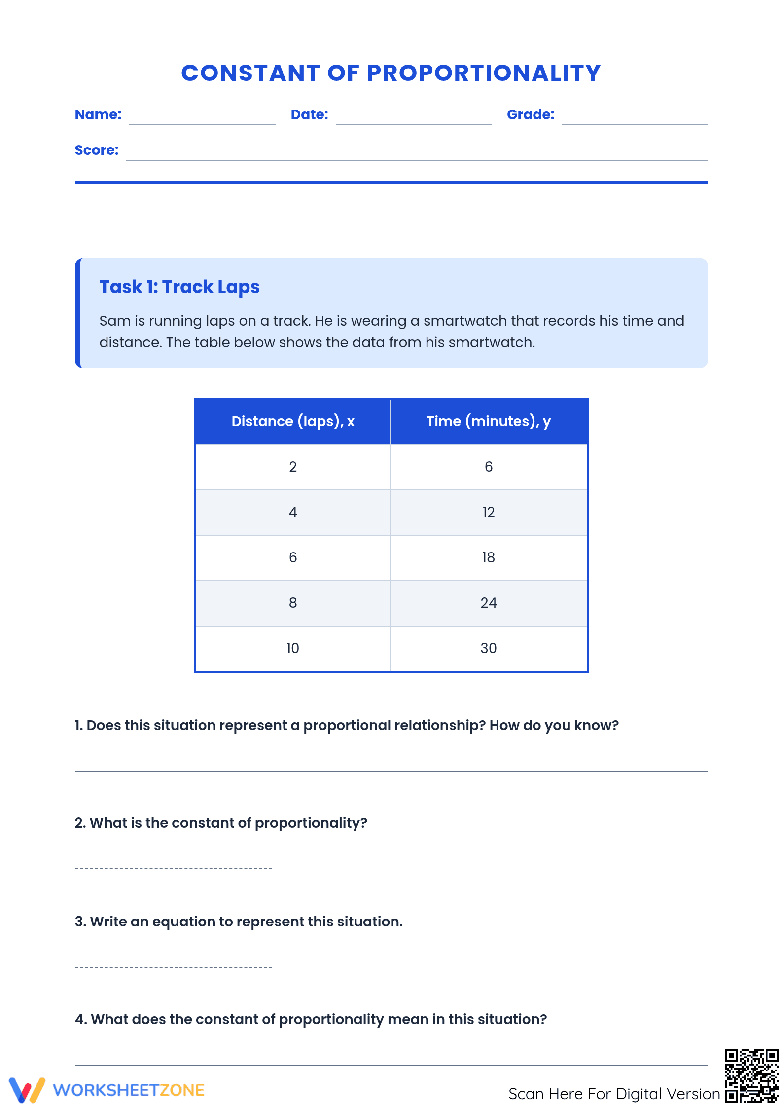 Essential Constant of Proportionality Task | Grade 7 - Page 1