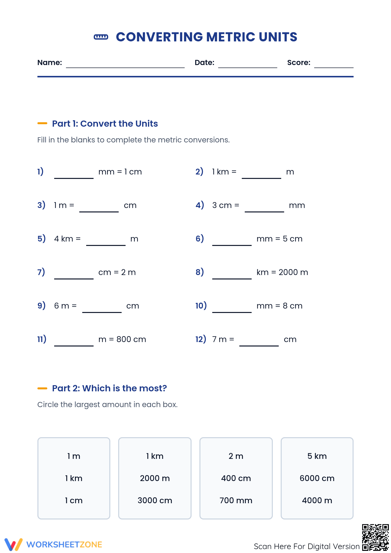 Essential Converting Metrics Worksheet | Grade 4-7 Math - Page 1