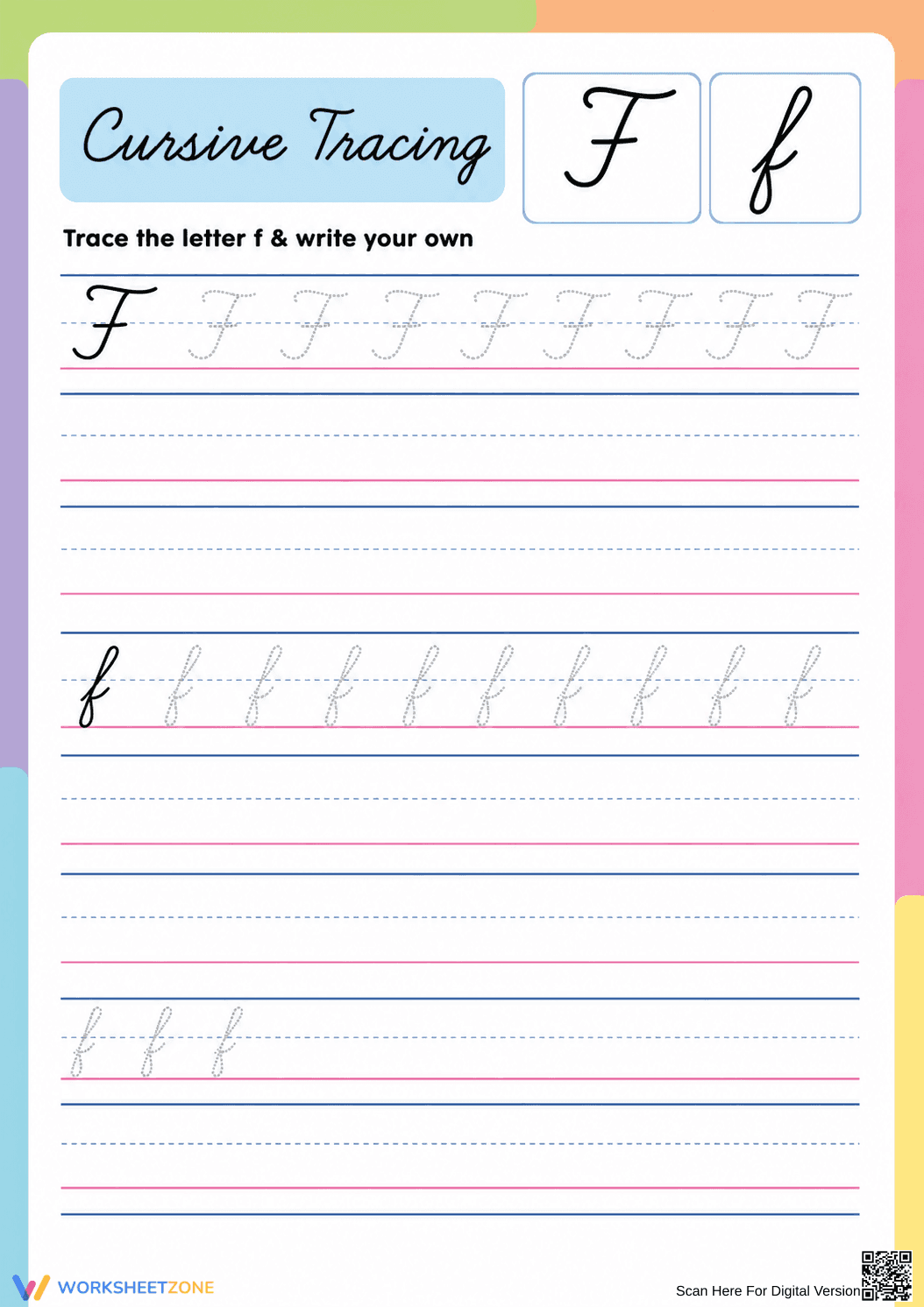 Cursive Letter F Tracing Worksheet | Grade 2 Essential - Page 1