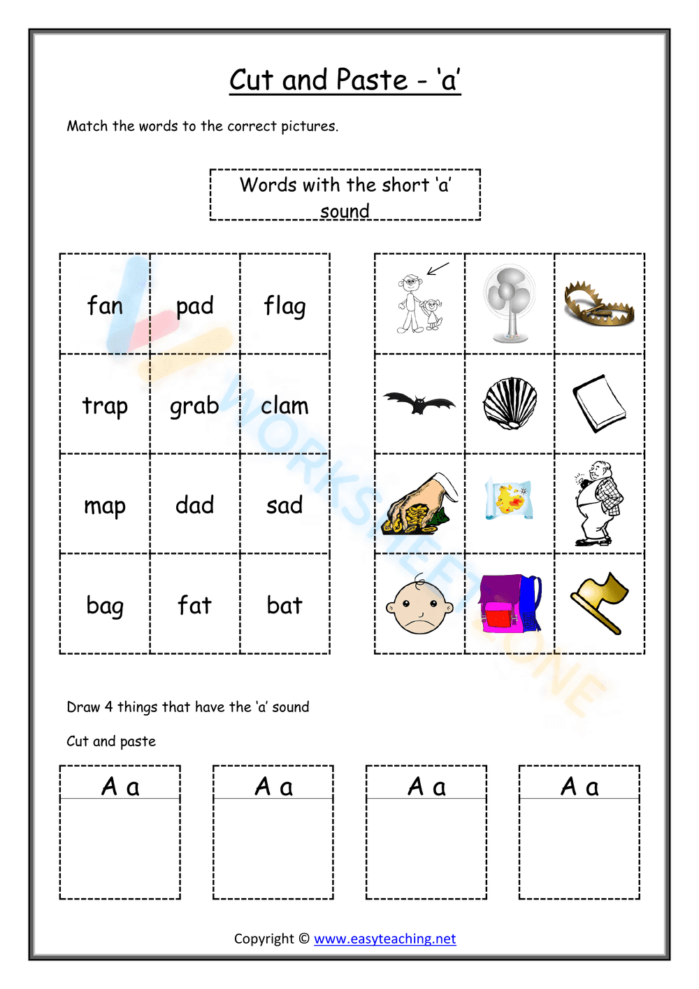 cut and paste beginning sounds worksheets 1 - Page 1