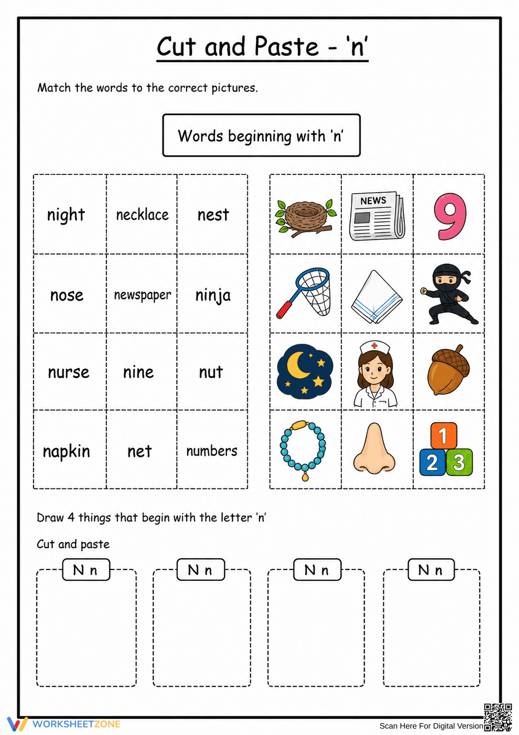 Grade K-2 Beginning Sound 'n' Printable Worksheet - Page 1