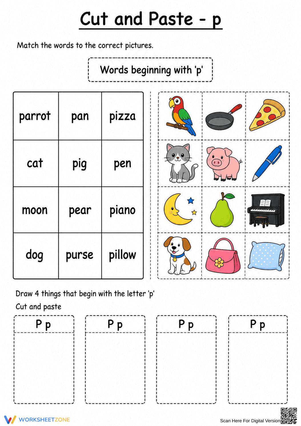 Essential Beginning Sound P Worksheet | Grade K-2 - Page 1