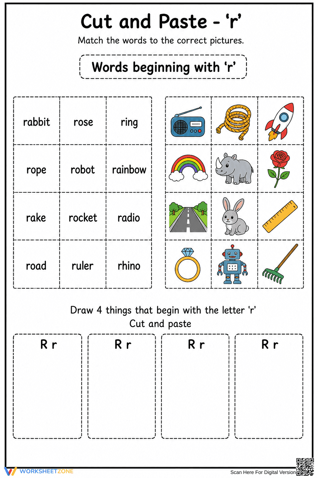 Letter R Beginning Sounds Printable Worksheet - Page 1