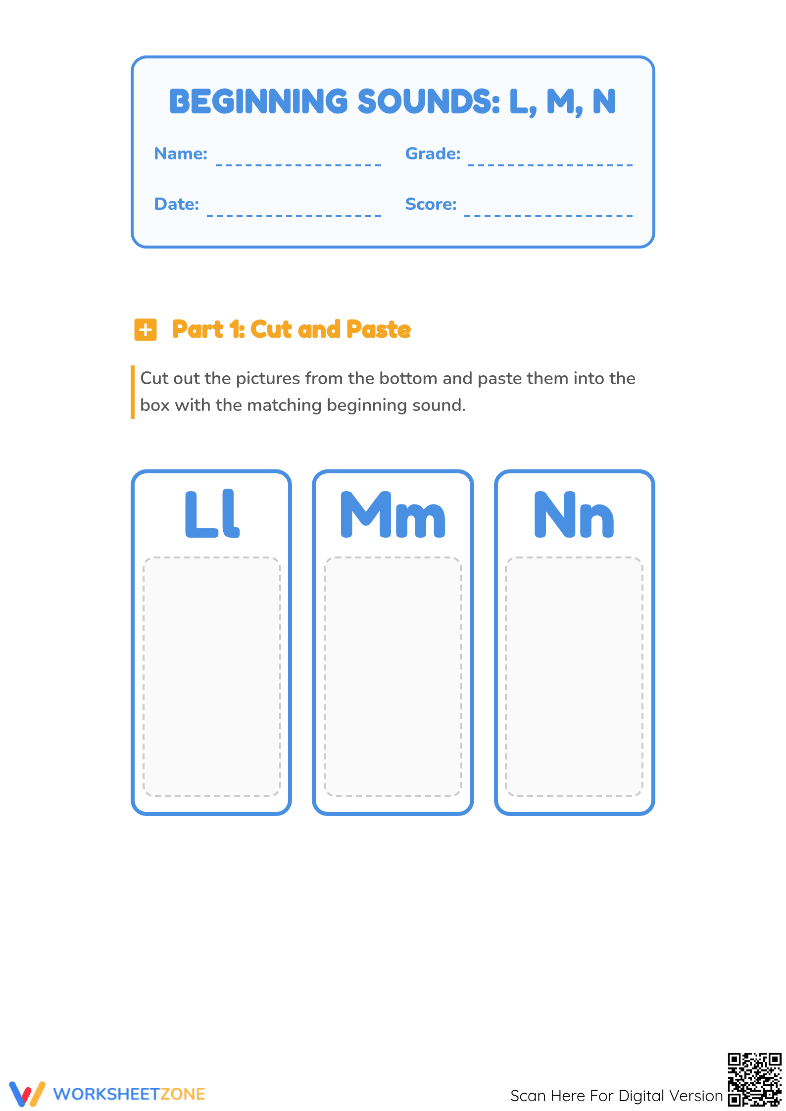Printable Beginning Sounds Worksheet | Grade K-2 Phonics - Page 1