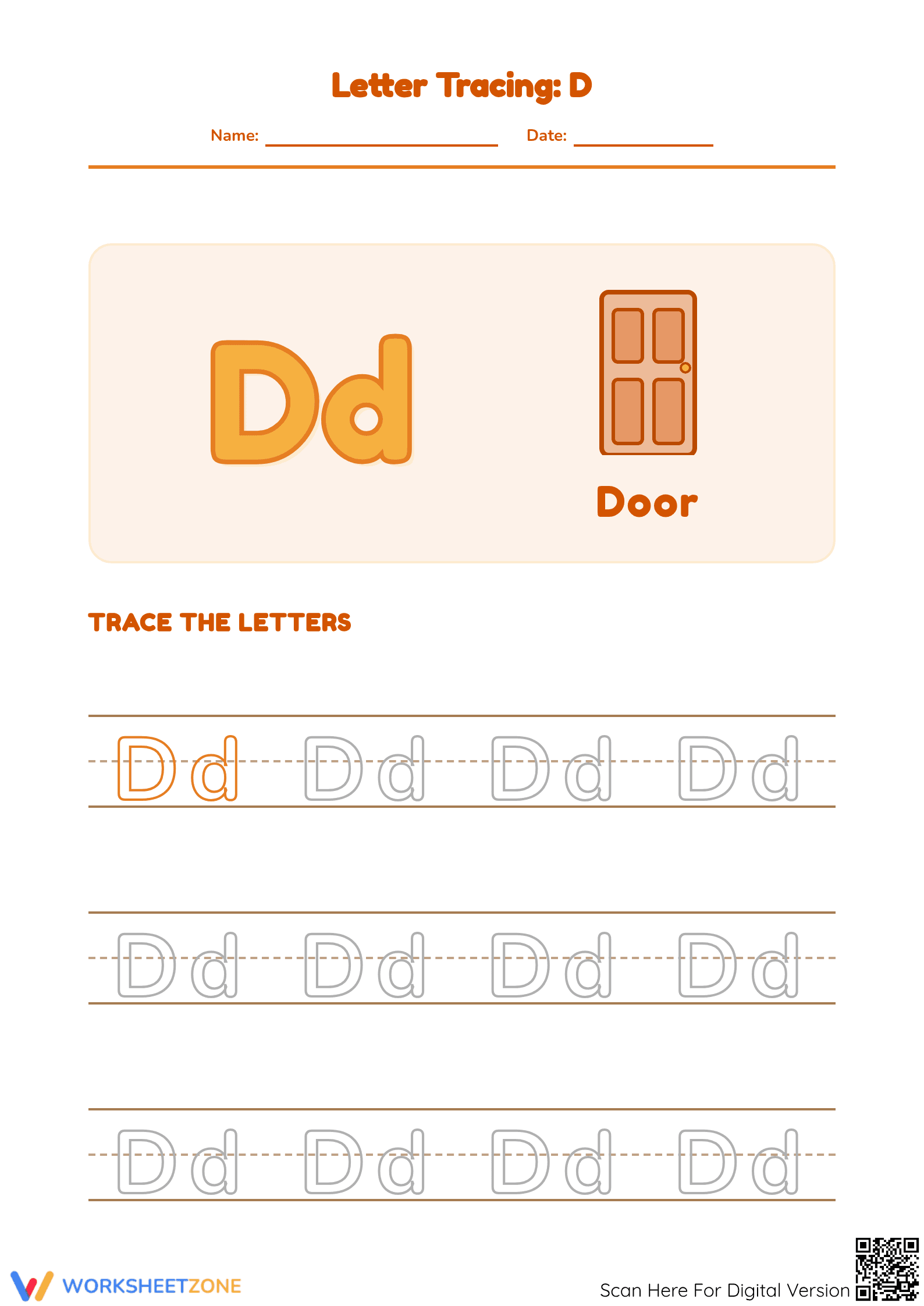 Letter D Tracing Worksheet | Essential Kindergarten Phonics - Page 1