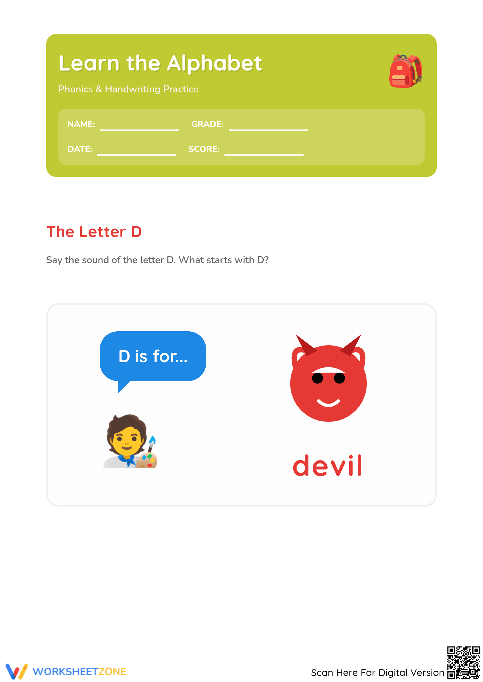 Letter D Beginning Sound Worksheet | Grade K Essential - Page 1