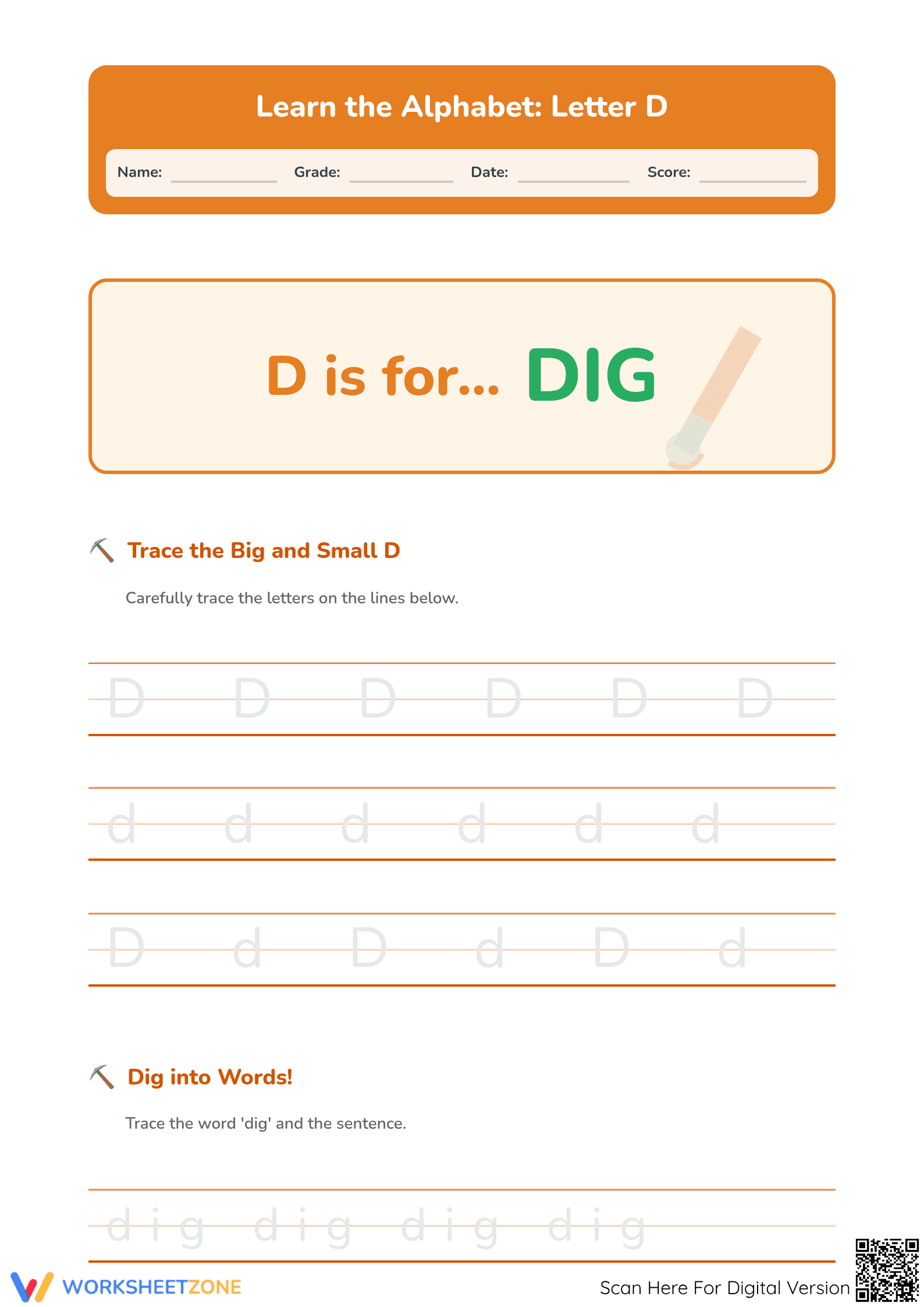 Letter D Beginning Sound Worksheet | Grade K Printable - Page 1