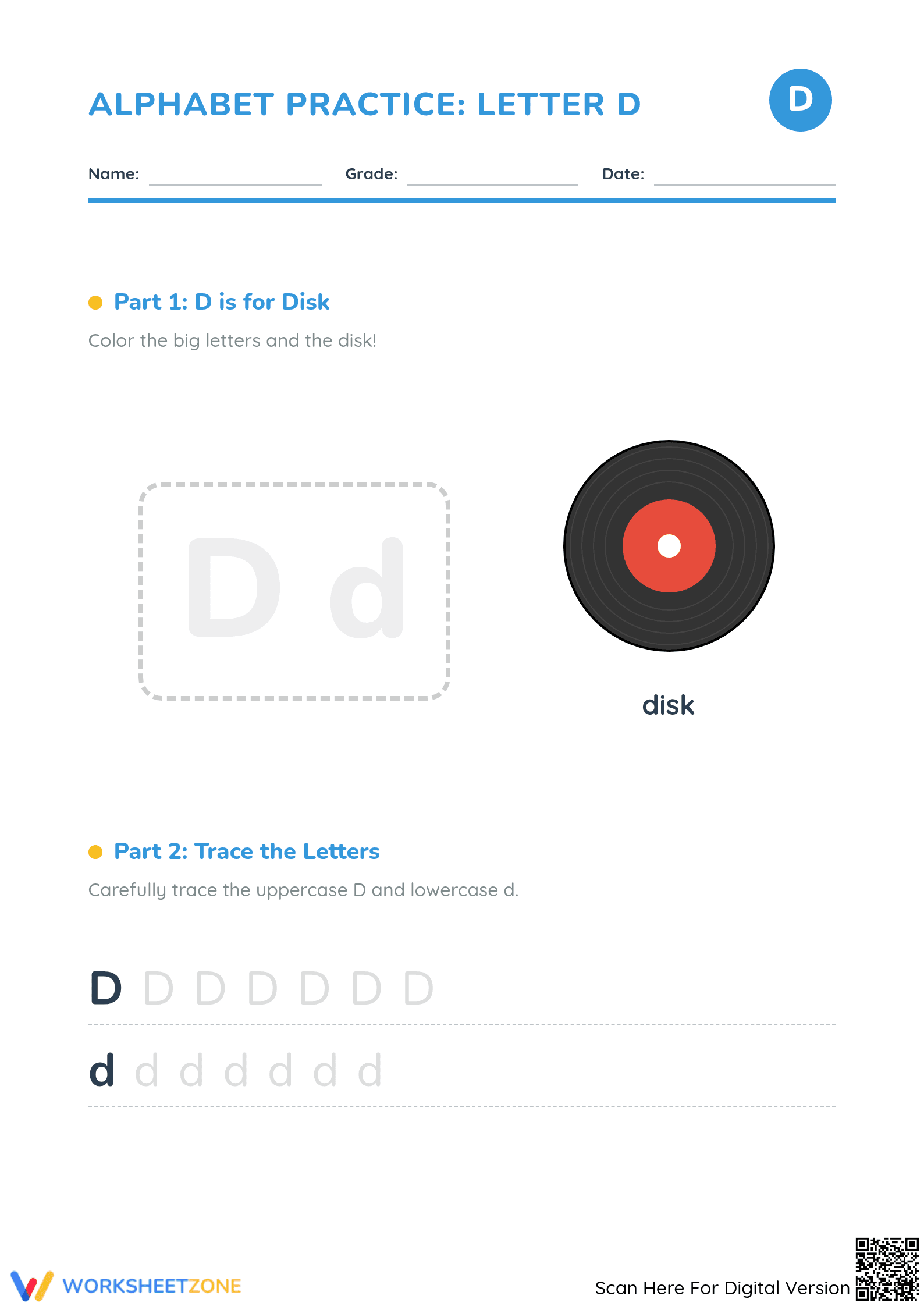 Letter D Phonics Worksheet | Grade K-1 Printable - Page 1