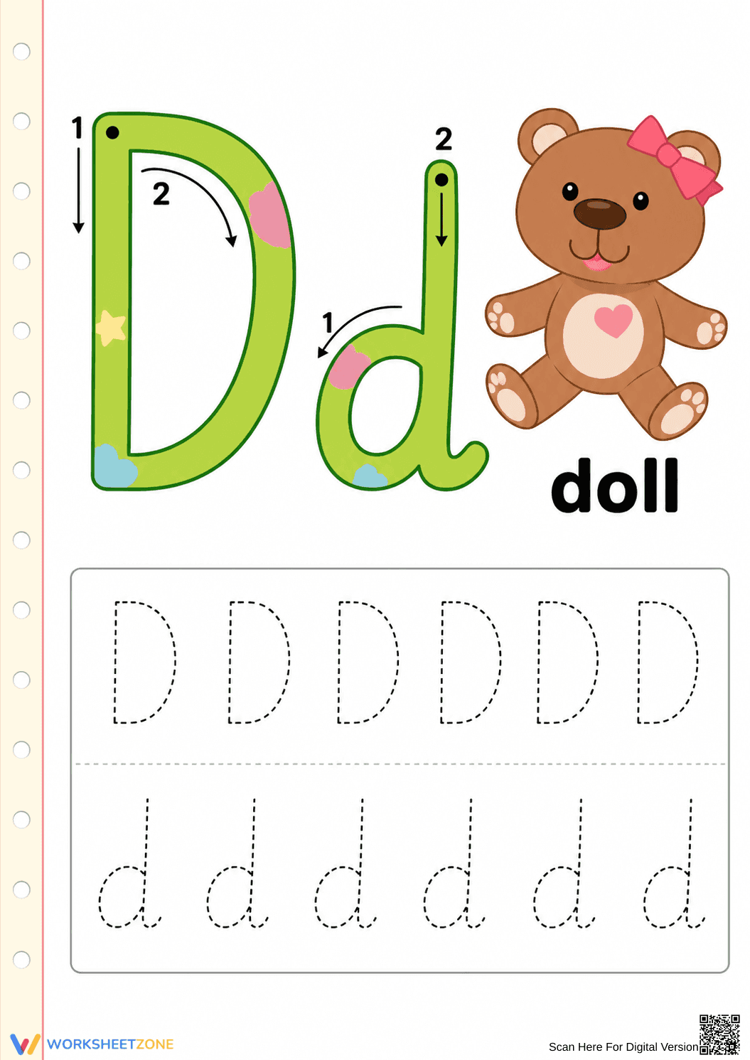 Printable Letter D Tracing Worksheet | Kindergarten ELA - Page 1